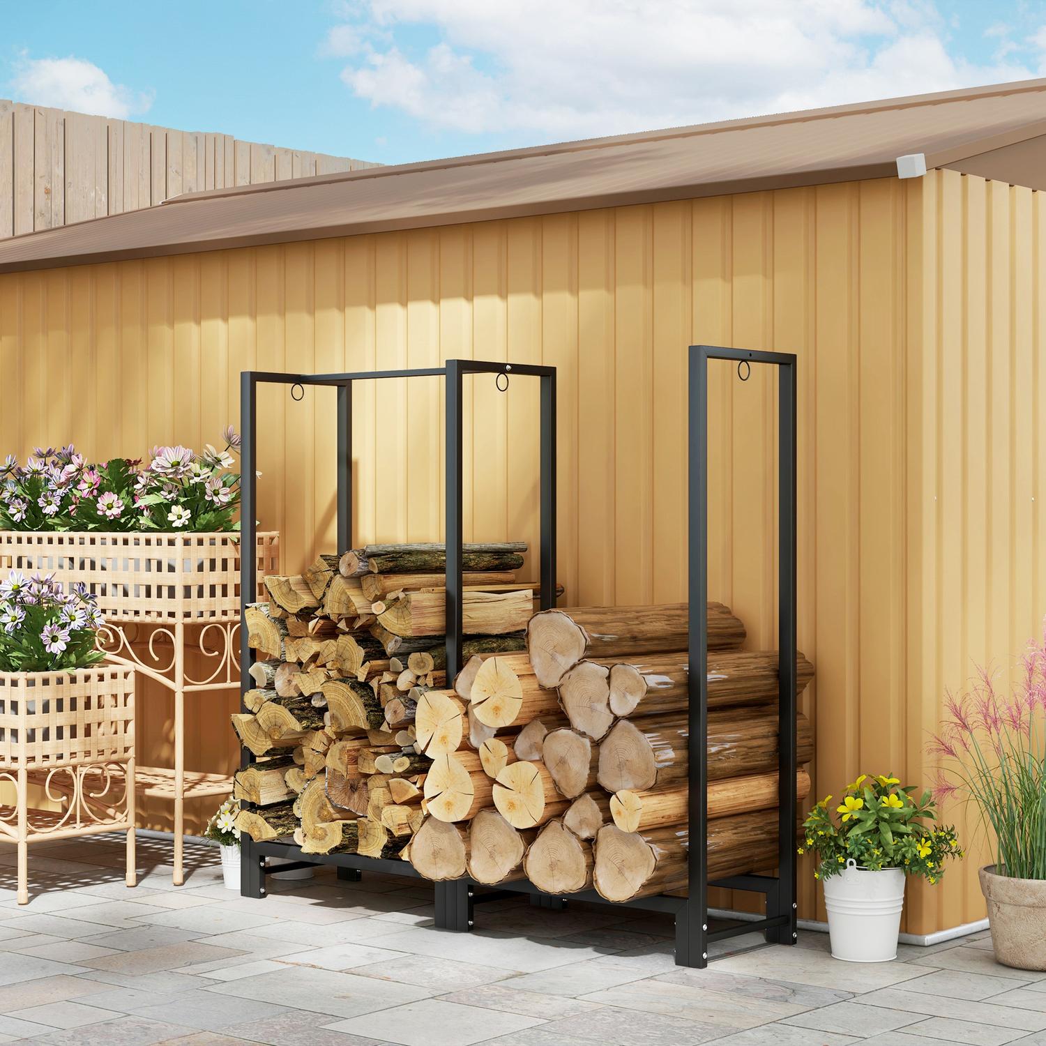 Vedställ, två sektioner, ram i rostfritt stål, upp till 200 kg, 123 x 32 x 115 cm, svart