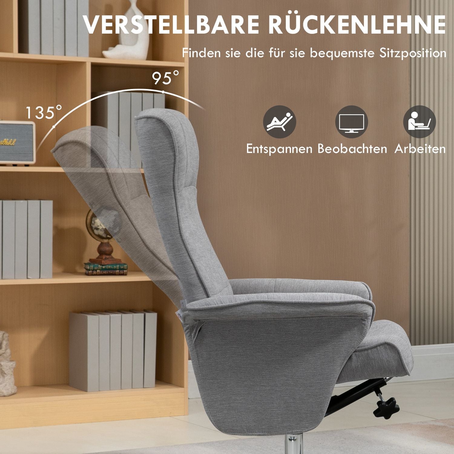 Velvet Grey Liggande TV-stol, Vridbar, Stöder 150 kg