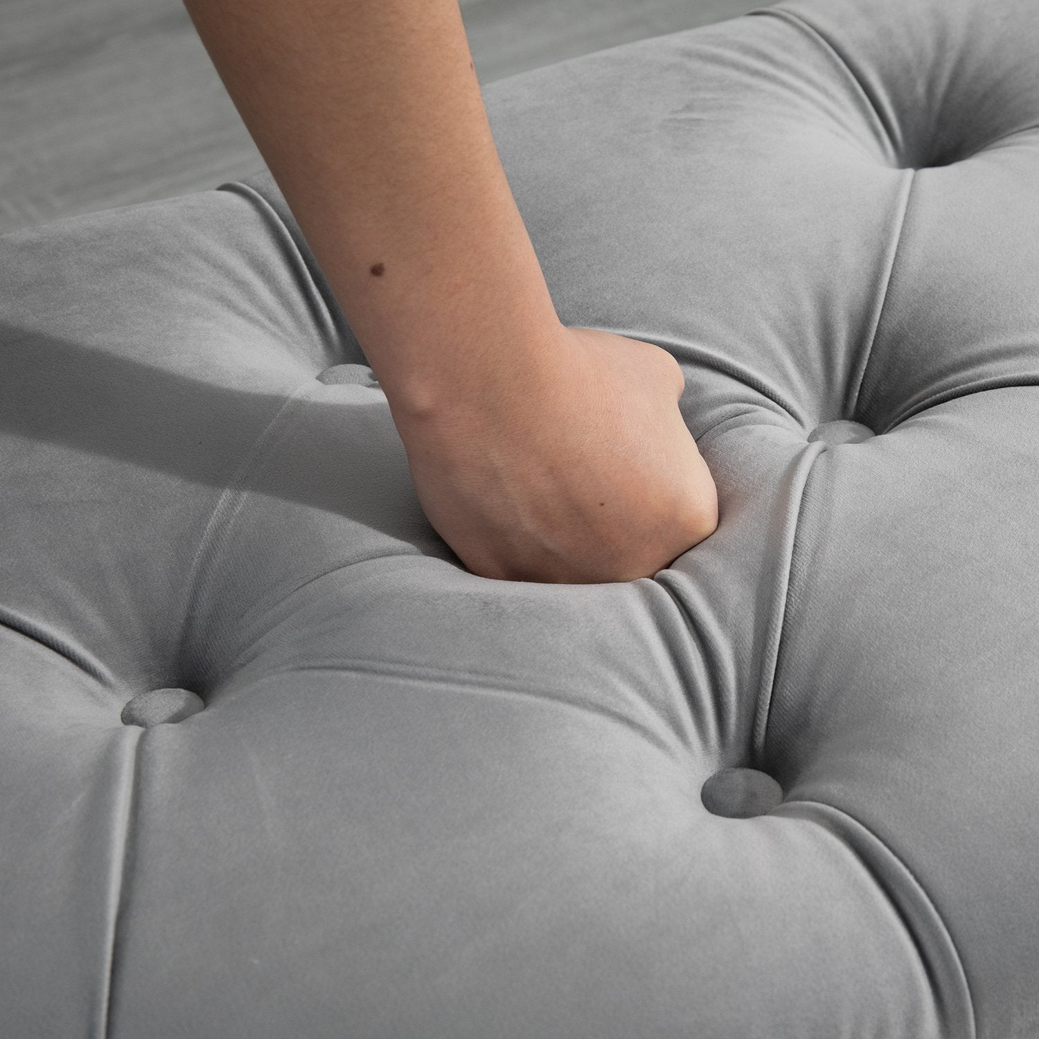 Velvet Touch förvaringsbänk pall, gummiträ, grå