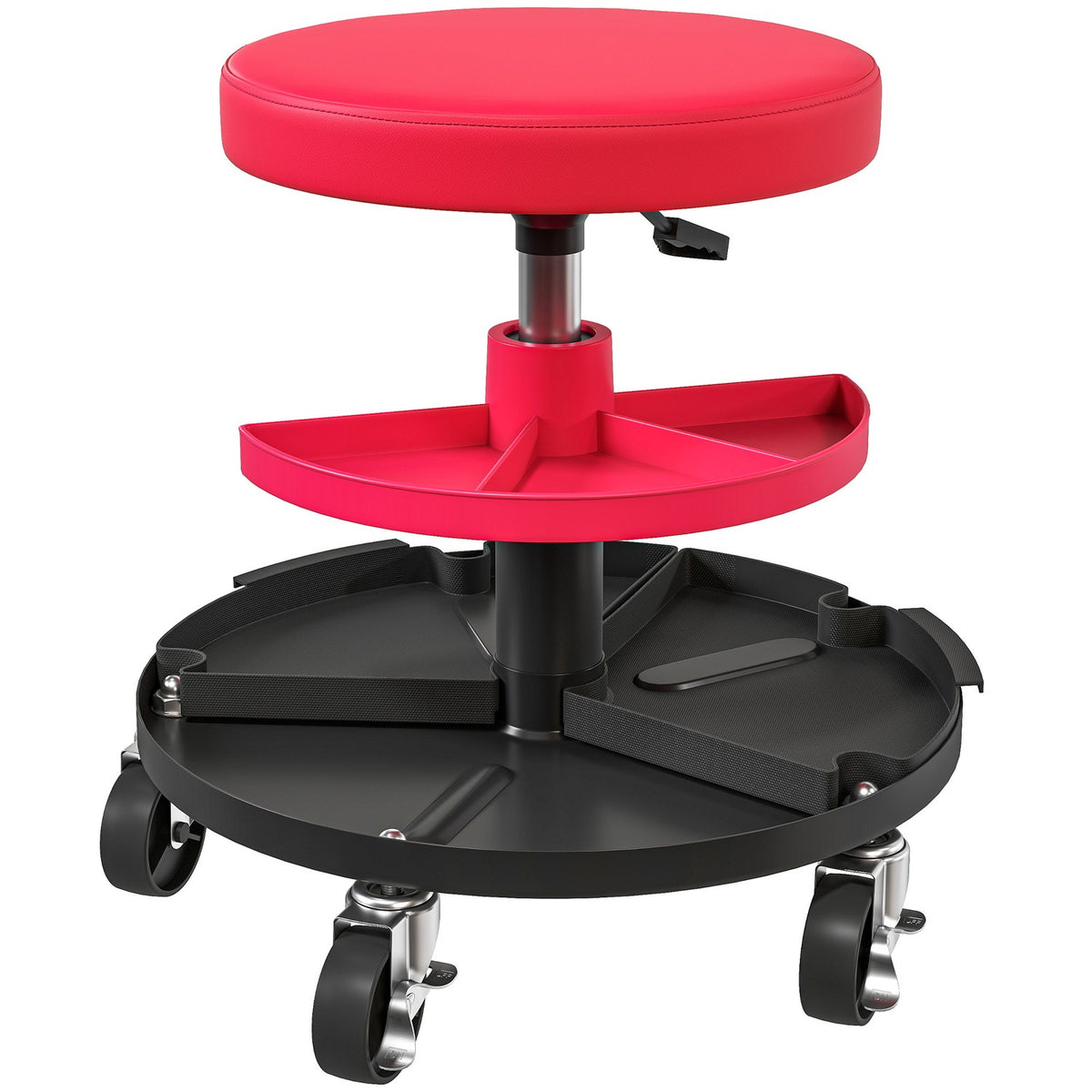 Verkstadspall med hjul, brickor, höjdjusterbar 40–51 cm, rullpall, lastkapacitet upp till 135 kg, röd