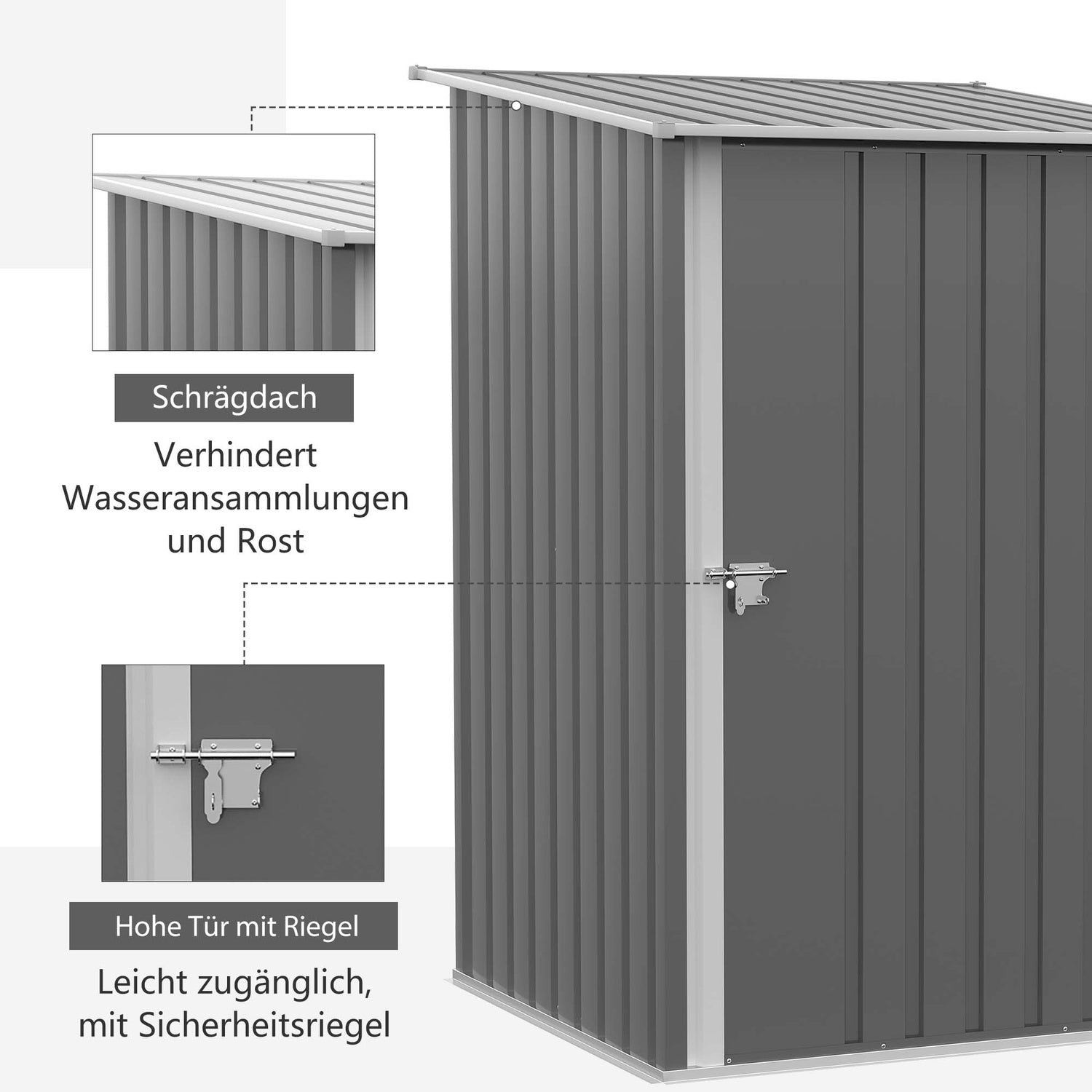 Låsbart trädgårdsskåp i stål, Pent tak, 0,92 m², Grå
