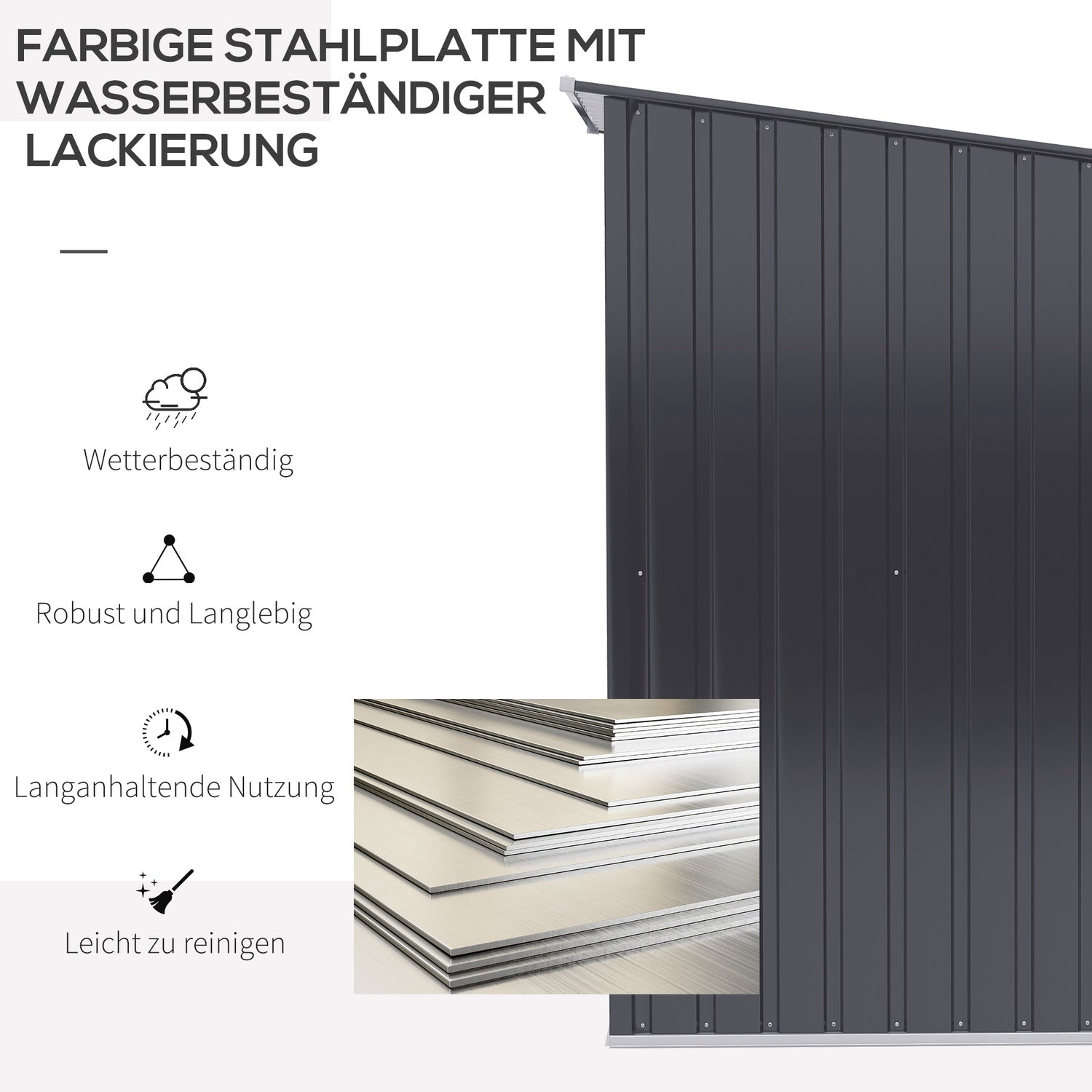 Mörkgrå metall trädgårdsredskapsbod, 1x1m galvaniserat stål