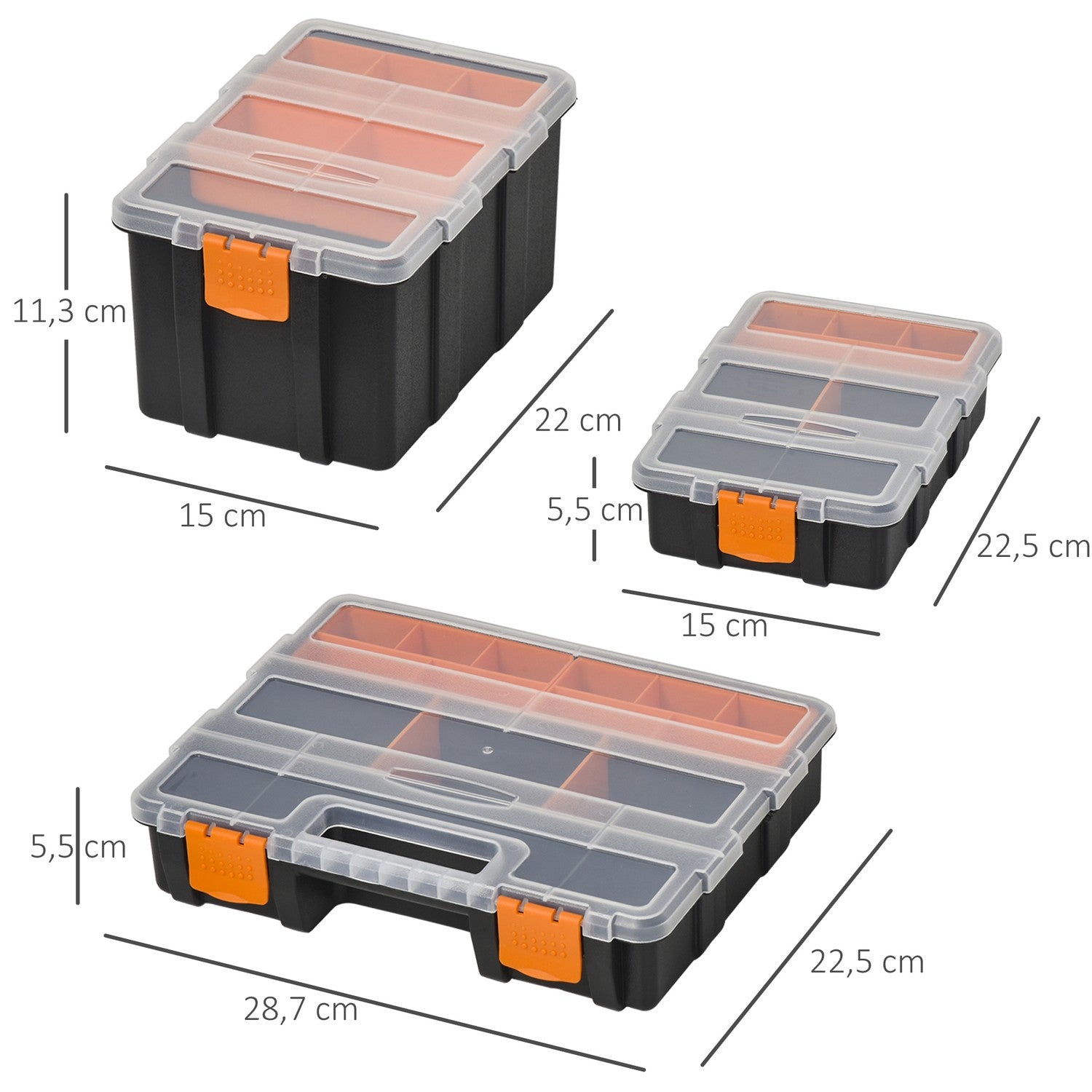 Multifunktionell verktygsförvaringslåda, 4-delad, plast, orange/svart