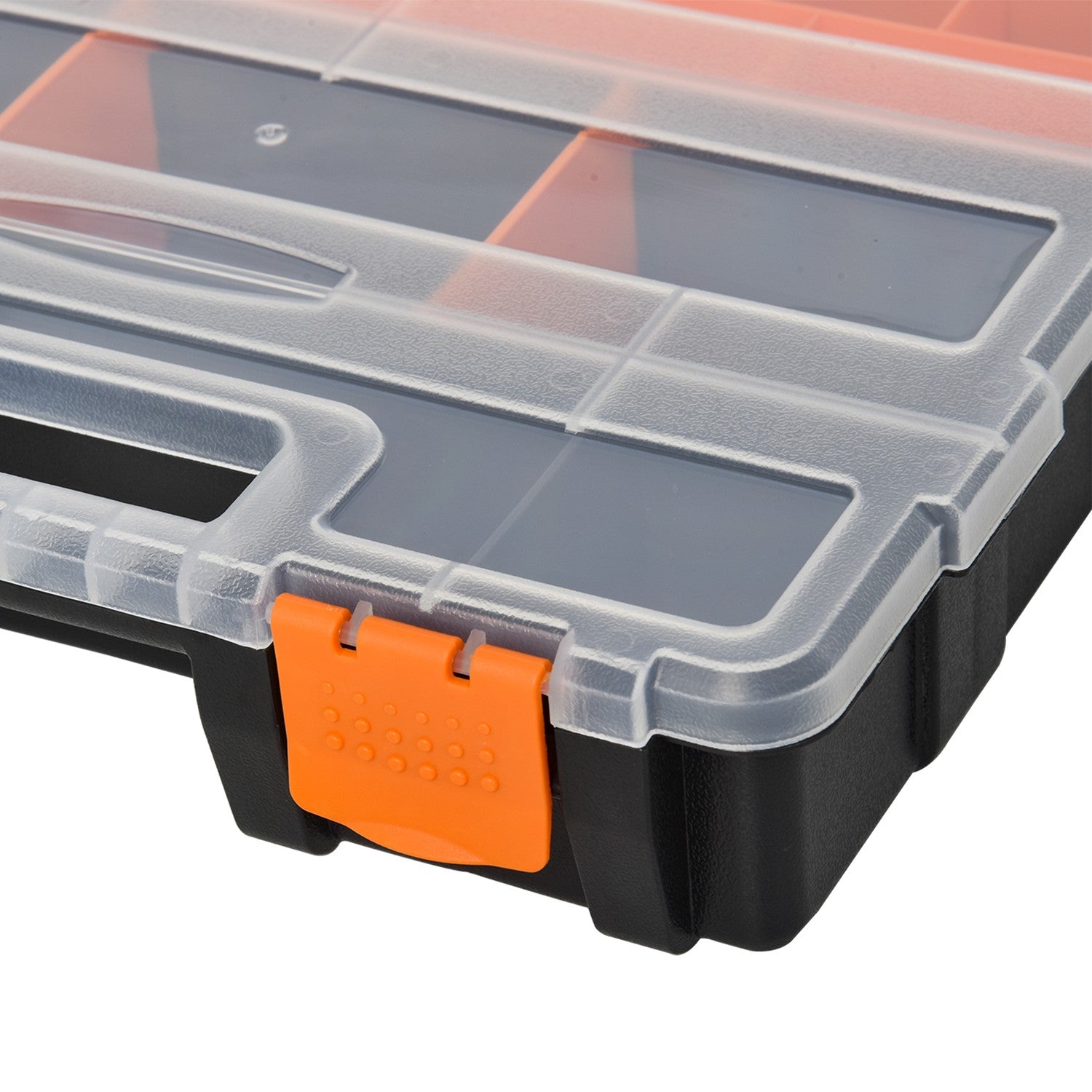 Multifunktionell verktygsförvaringslåda, 4-delad, plast, orange/svart