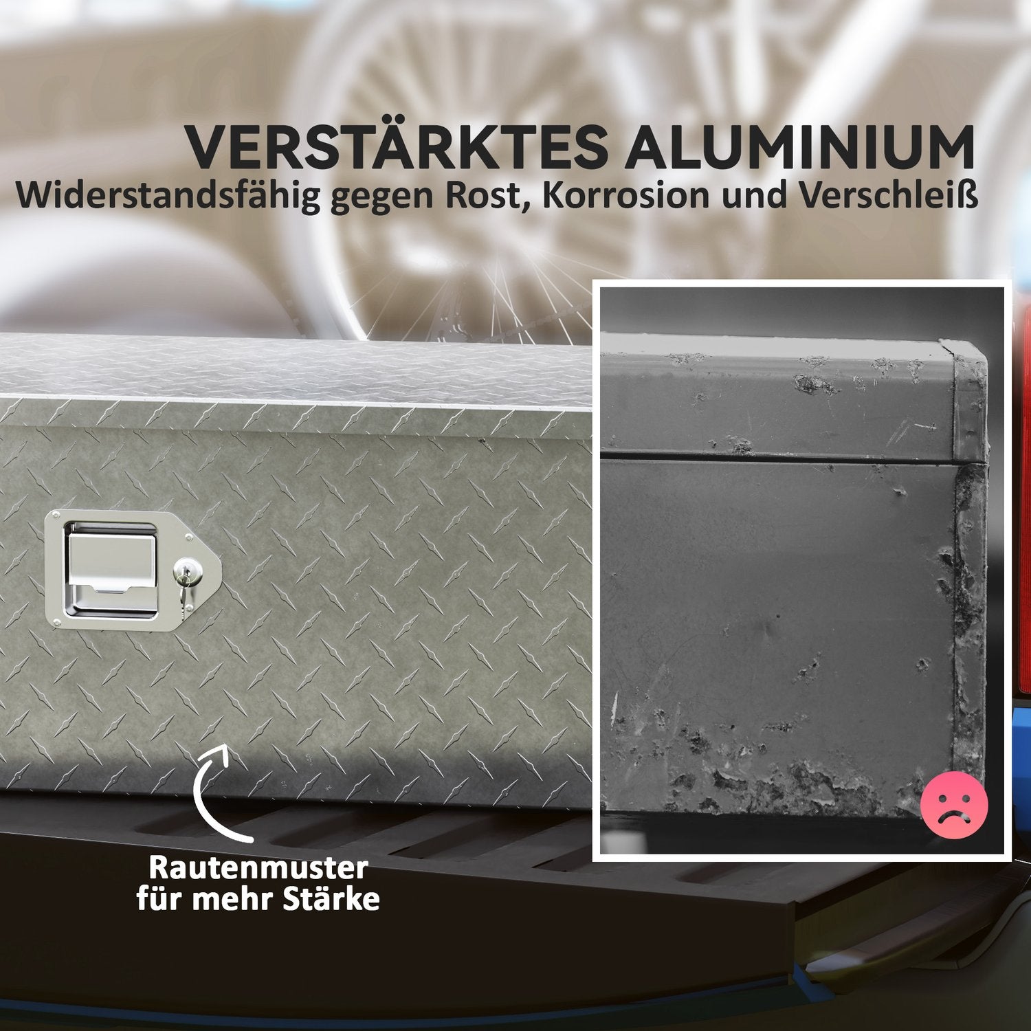 Verktygslåda i aluminium med lås och sidohandtag, 99 x 33 x 25,5 cm
