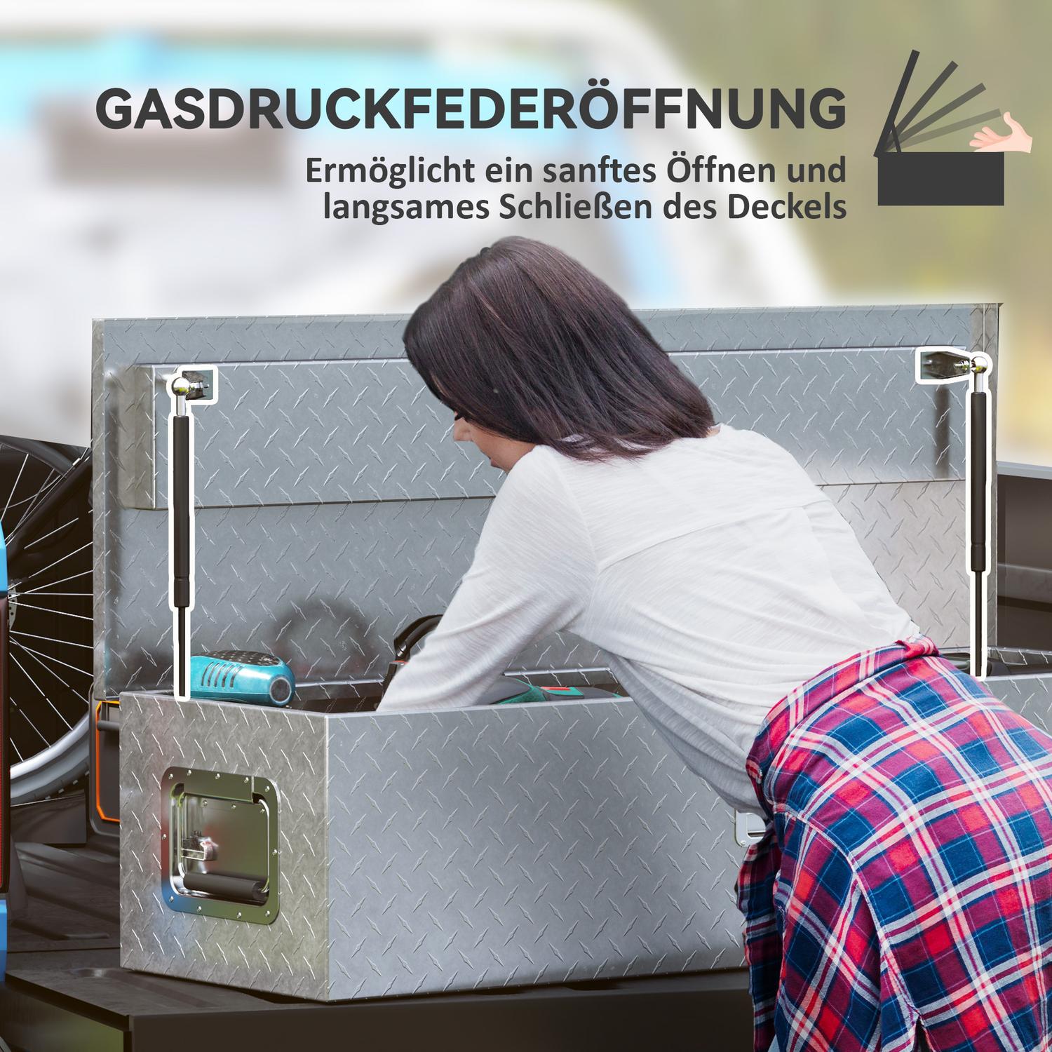 Verktygslåda i aluminium med lås och sidohandtag, 99 x 33 x 25,5 cm