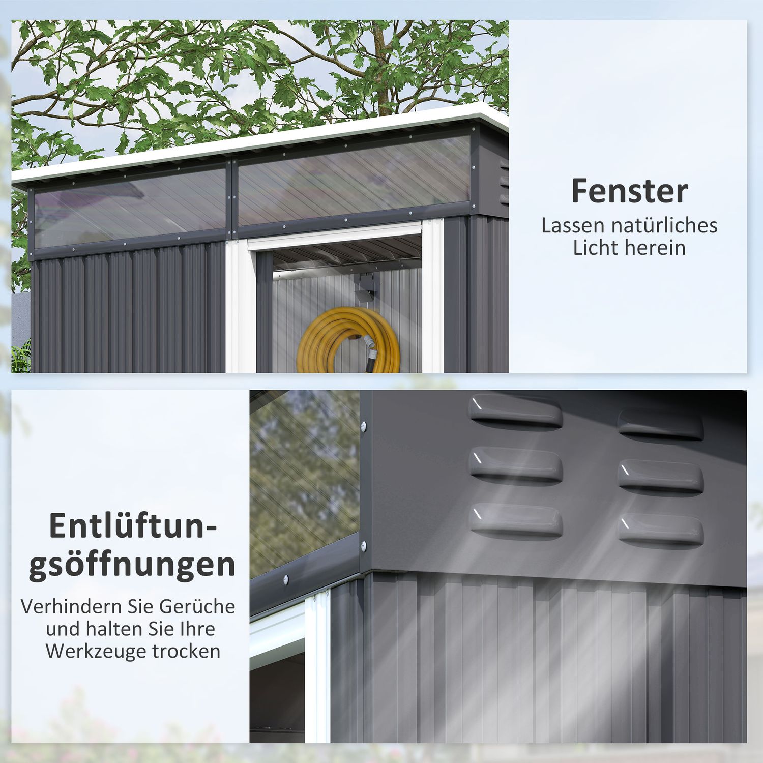 Verktygsskjul i metall 1,9 m² med skjutdörr och fönster