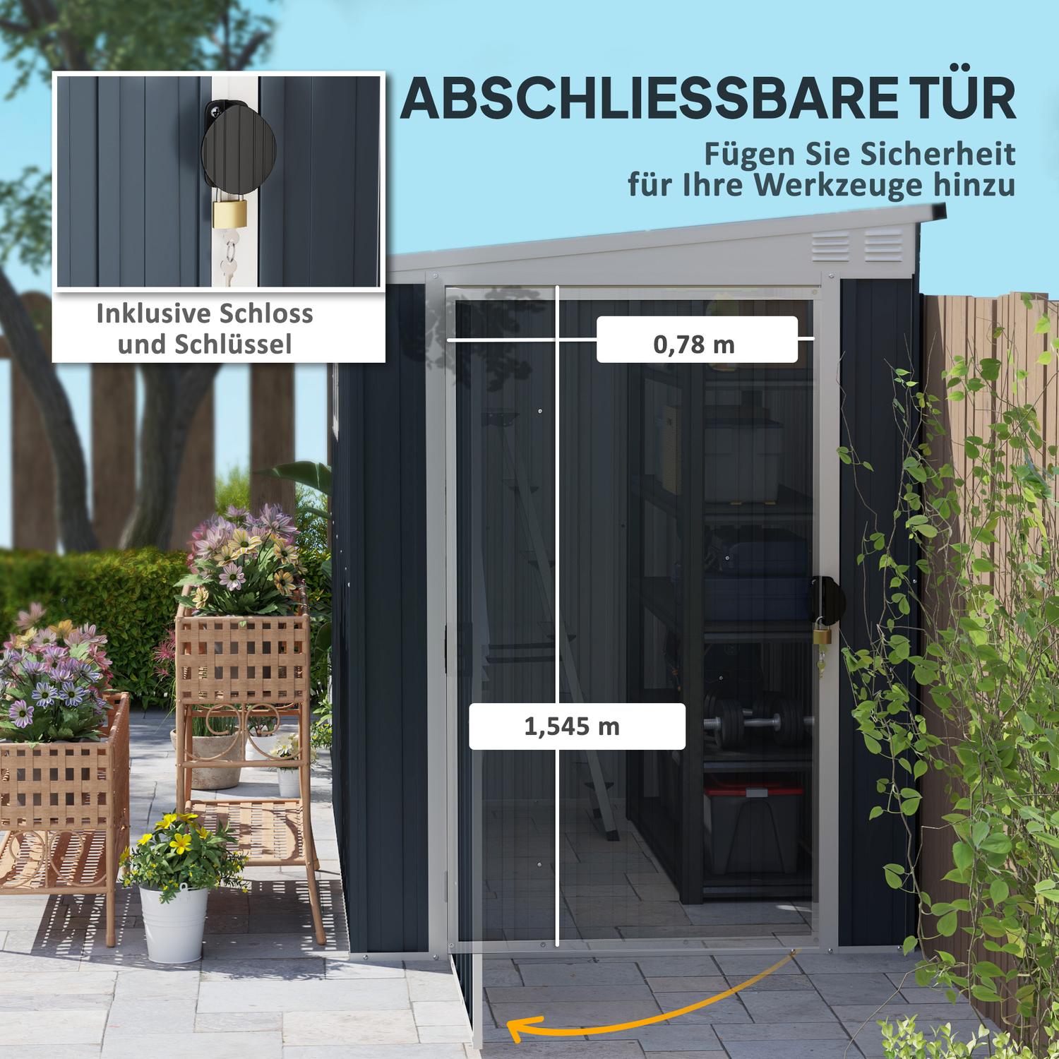 Verktygsskjul i metall 2,7 m² – väderbeständig med fönster och lås