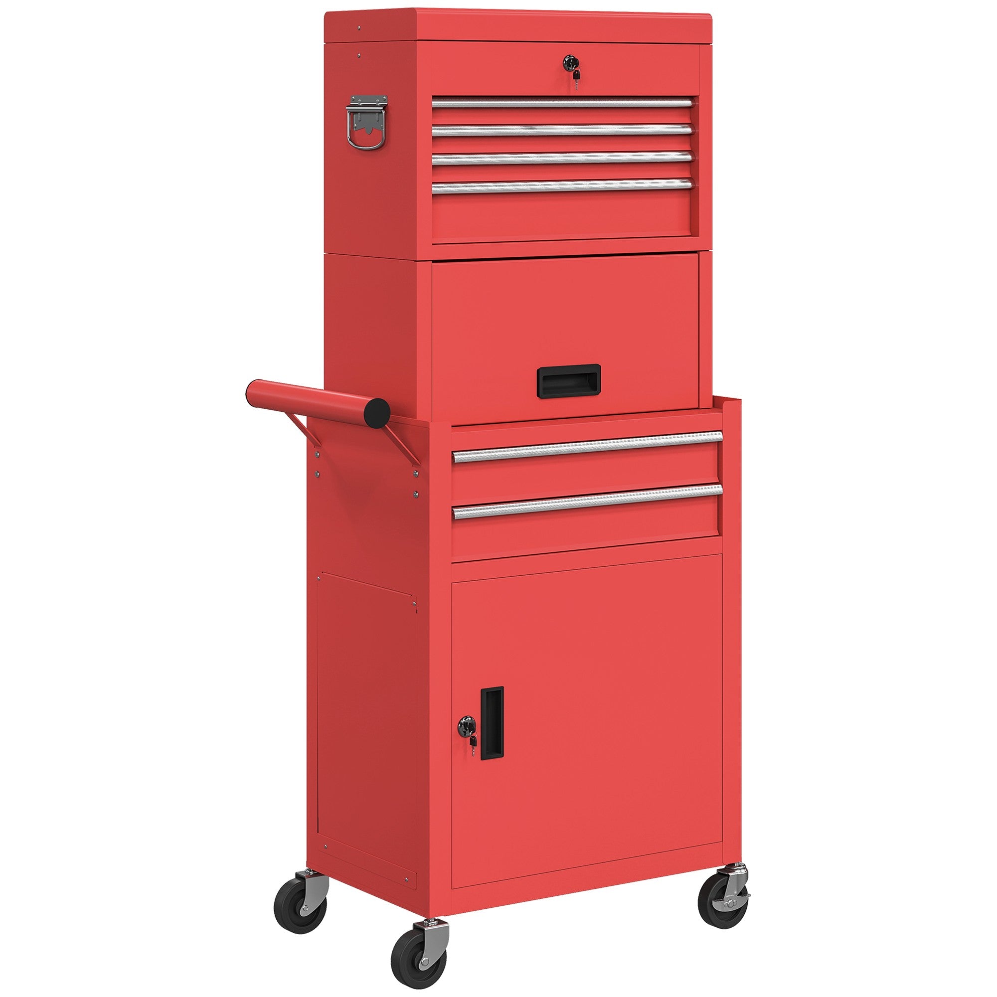 Verktygsskåp i stål, låsbart, 6 lådor, 2 skåp, rött