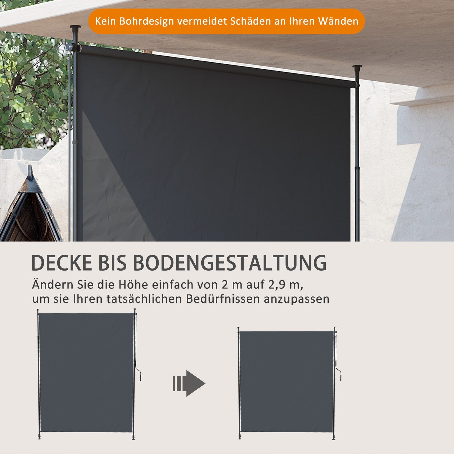 Vertikal Markis 200x292 cm, Justerbar Grå Aluminium