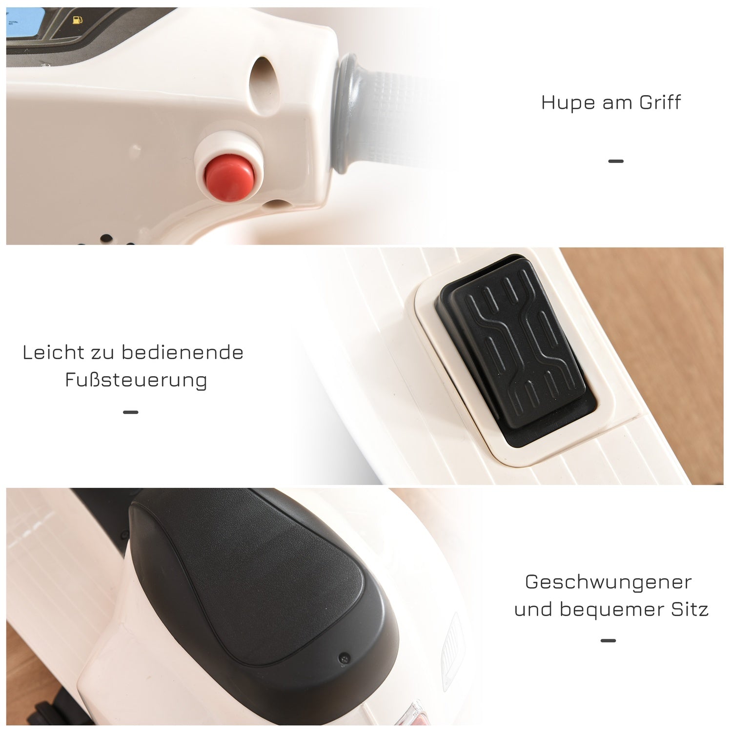 Elektrisk barnmotorcykel, 18-36 månader, LED-lampor, vit