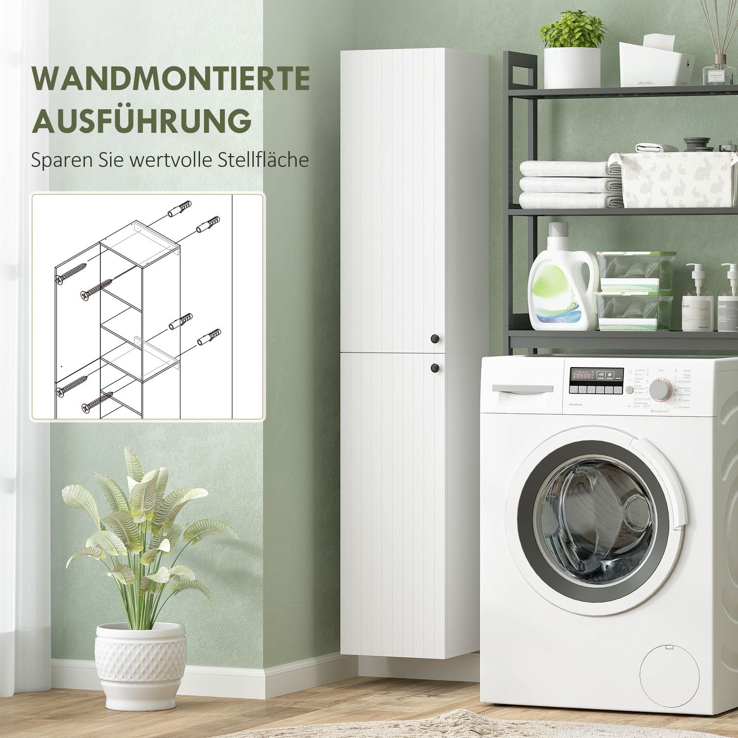 Vägghängt badrumsskåp, vit MDF, 161 cm