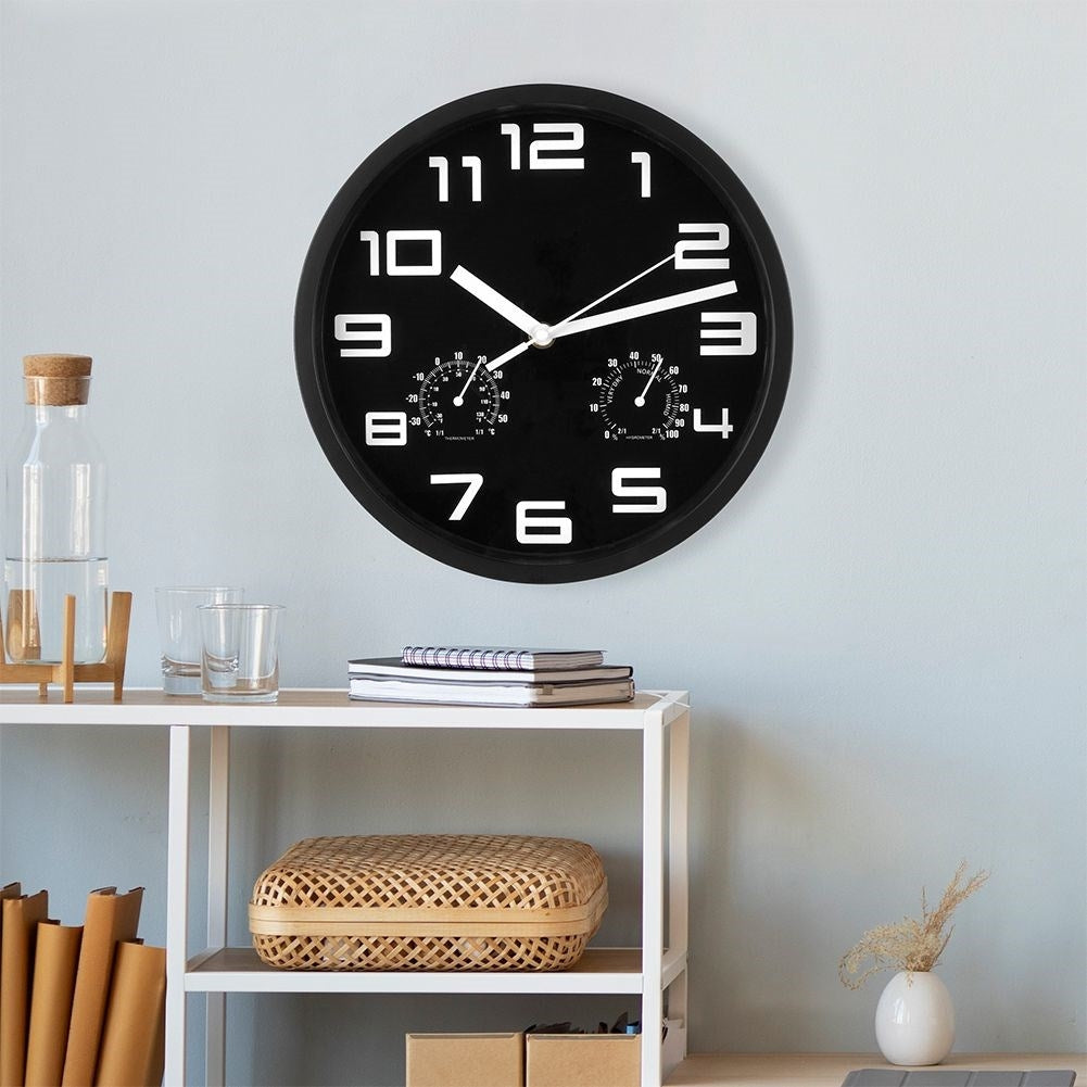 Väggklocka med termometer och hygrometer, 25 cm diameter