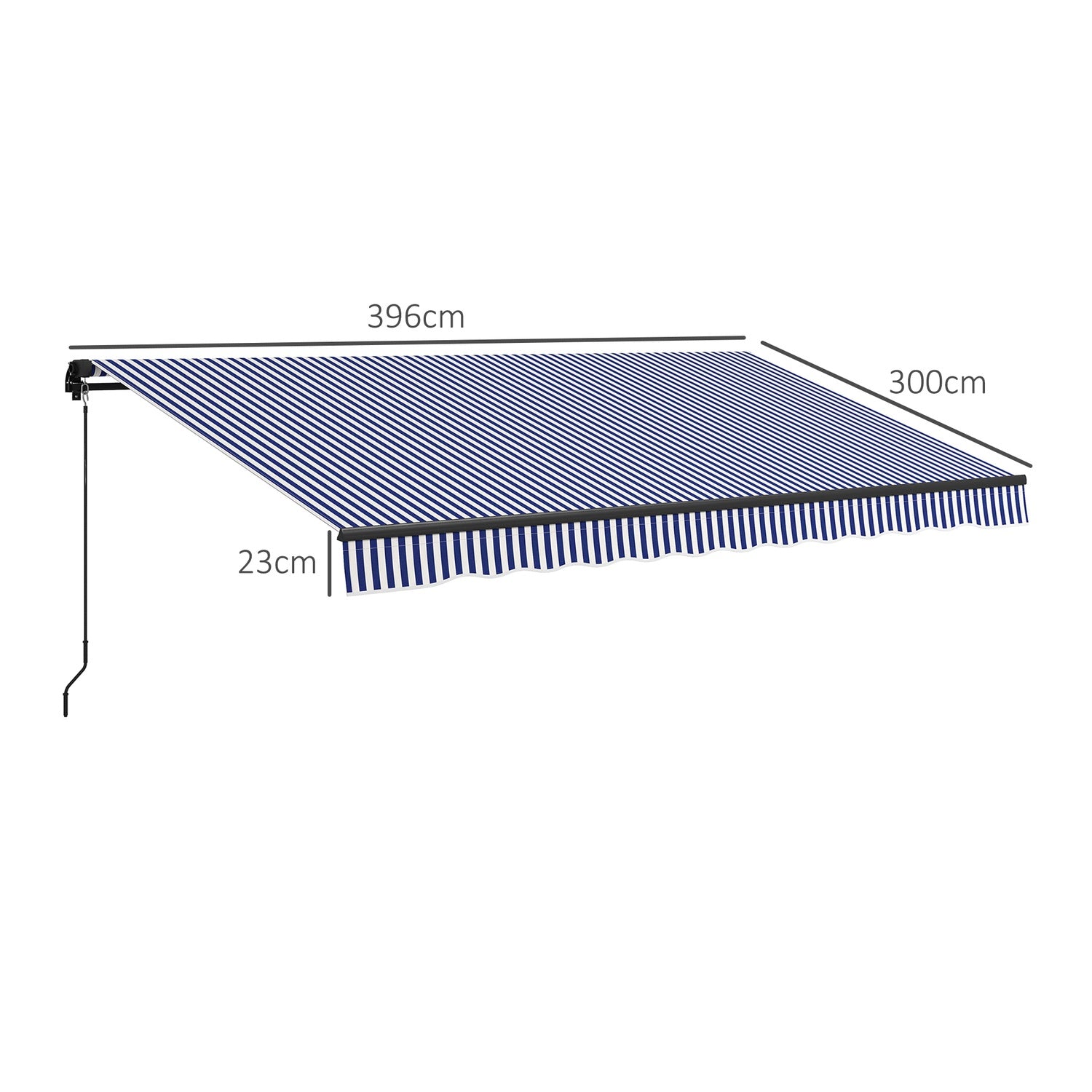 Veggmontert balkongmarkise 4x3M, blå & hvite striper