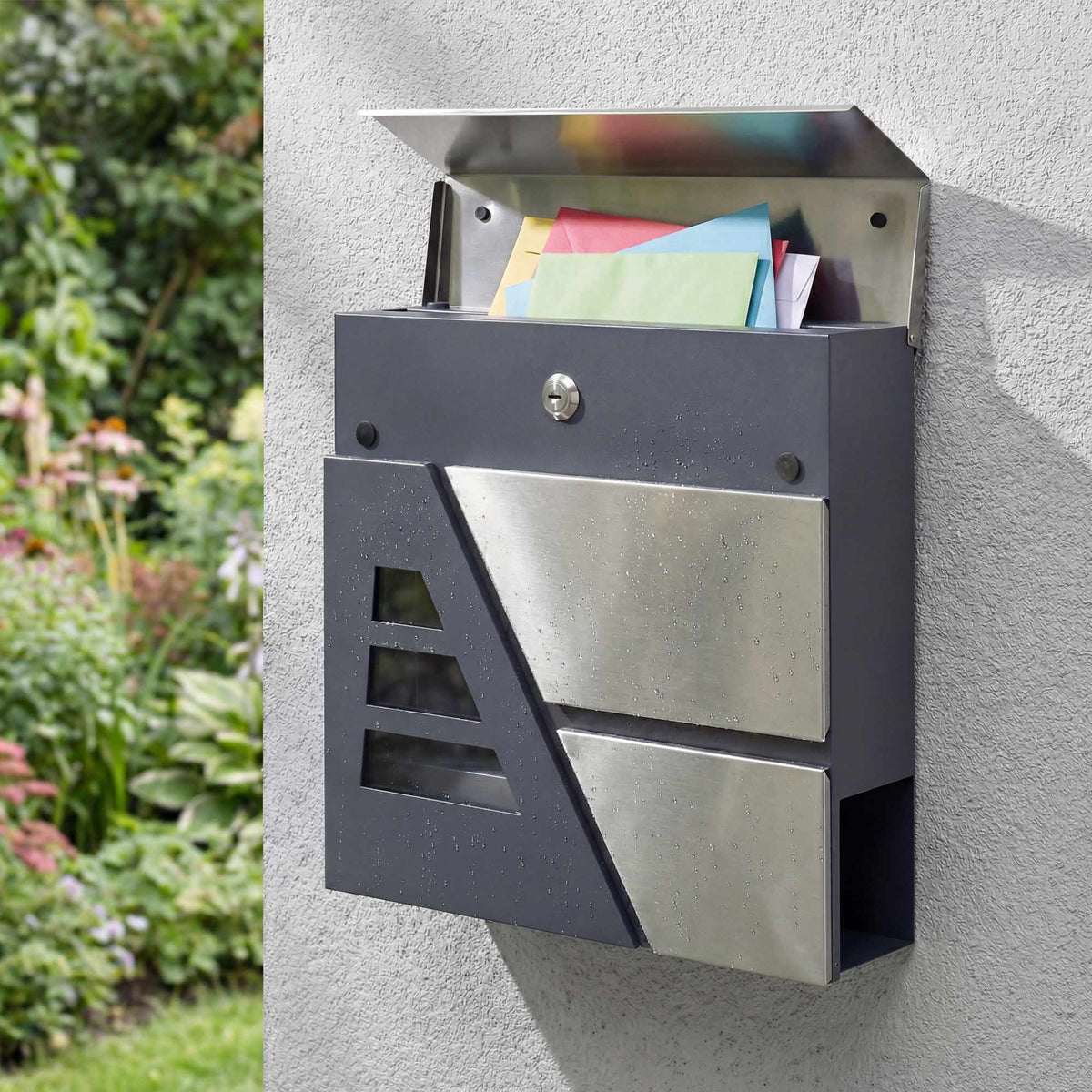 Vegghengt postkasse, 13 l, stille lukking, mørkegrå