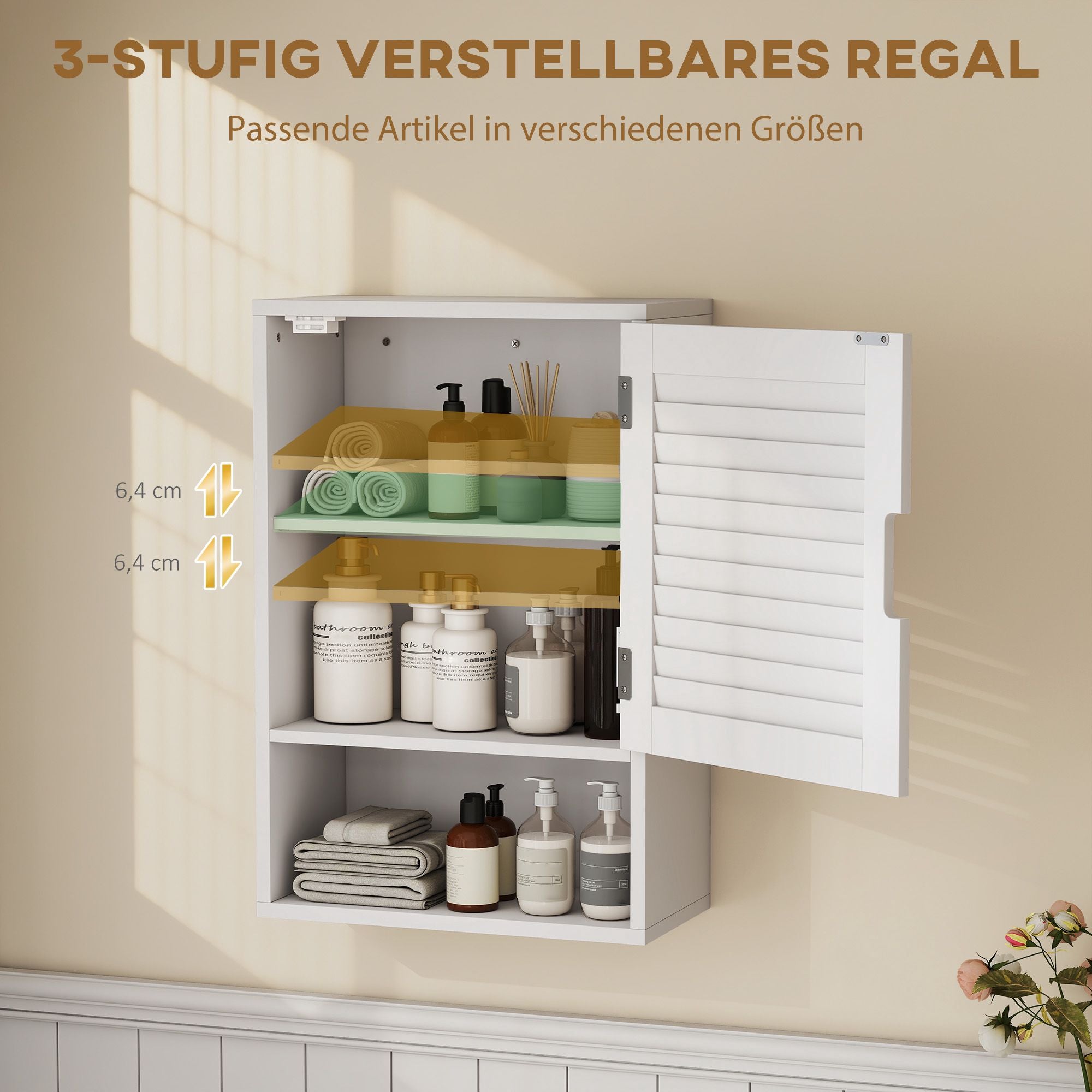 Väggmonterat badrumsskåp, vit MDF, justerbara hyllor