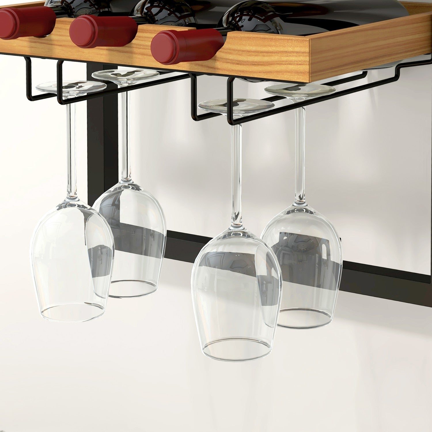 Väggmonterat 5-vånings vinställ, rymmer 15 flaskor och 4 glas