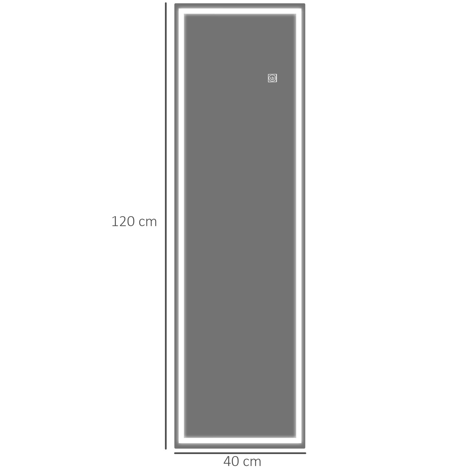 Hellängd rektangulär väggspegel med LED-ljus, 120 x 40 cm