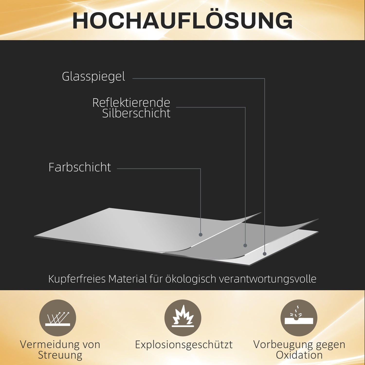 Hellängd rektangulär väggspegel med LED-ljus, 120 x 40 cm