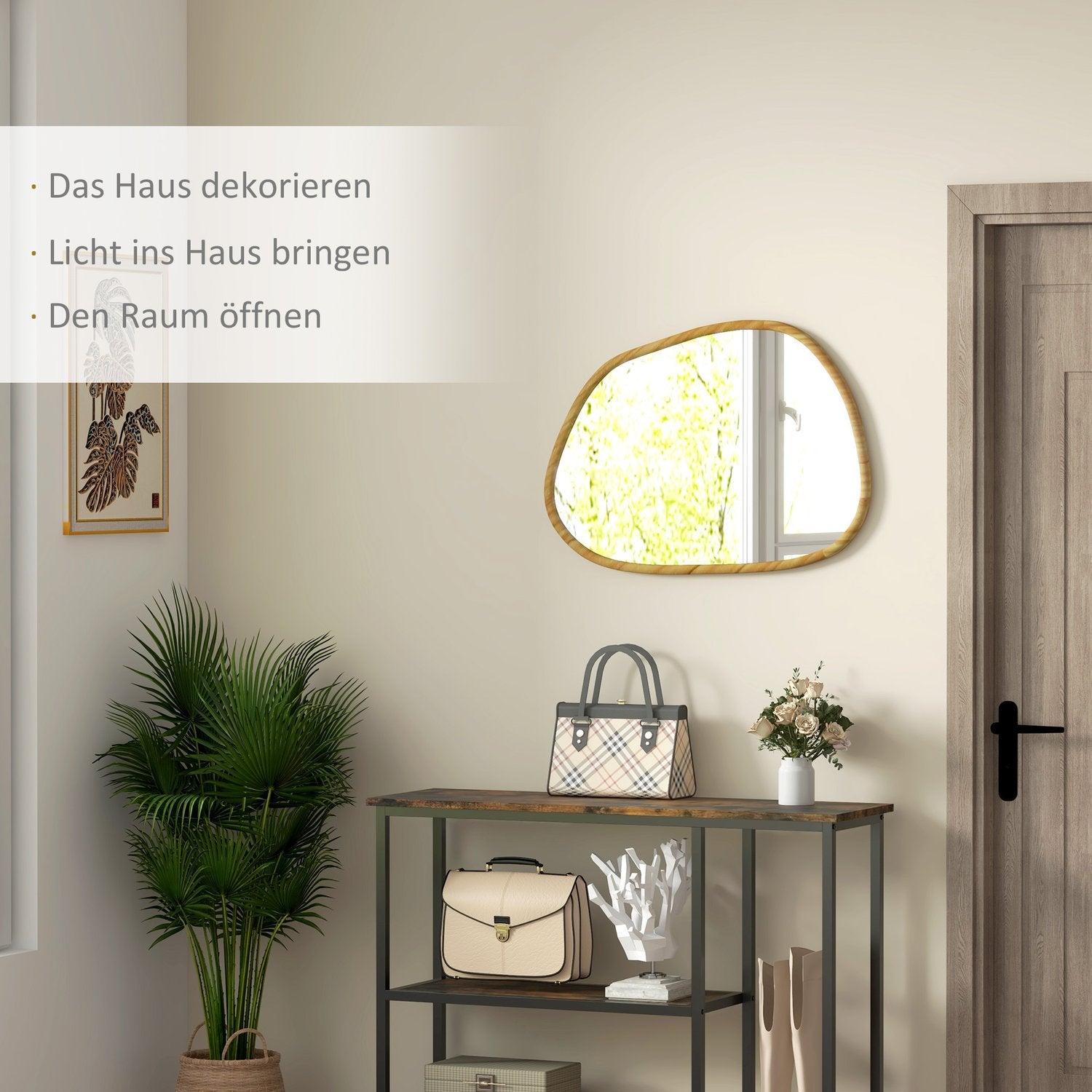 Asymmetrisk väggspegel 80x60cm – Träram, antioxiderad