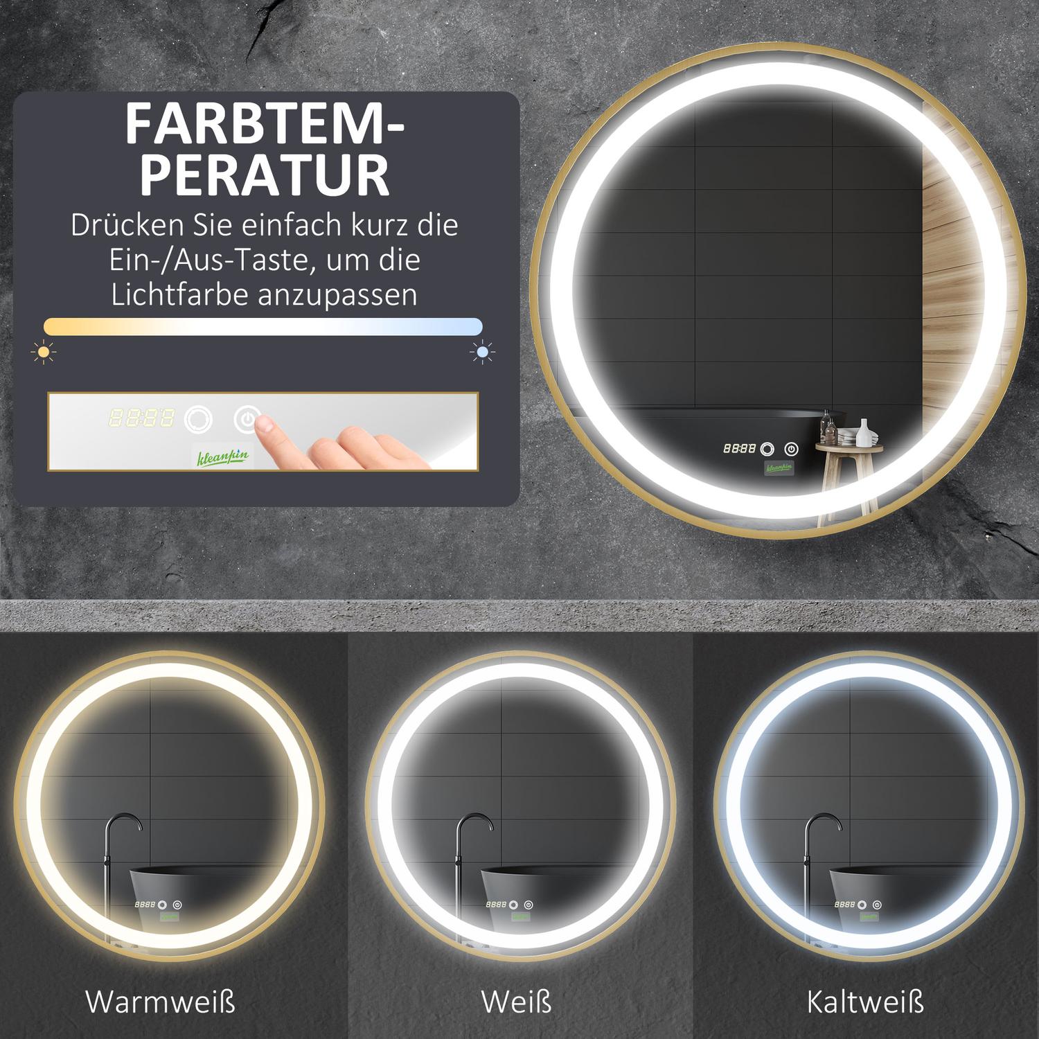 LED Badrumsspegel - Dimbar, Memory, Time Display, 60x60cm