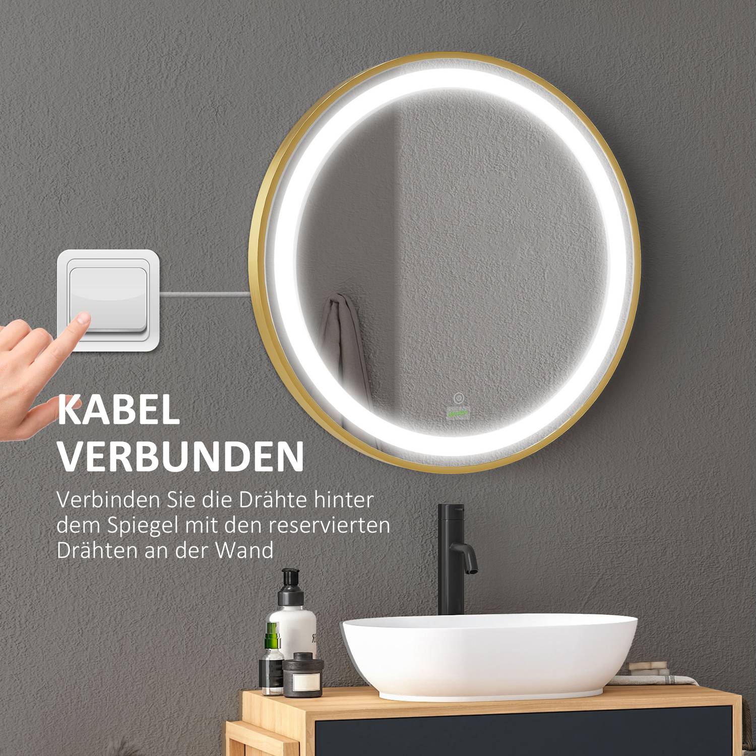 LED Badrumsspegel - Dimbar, Memory, Time Display, 60x60cm