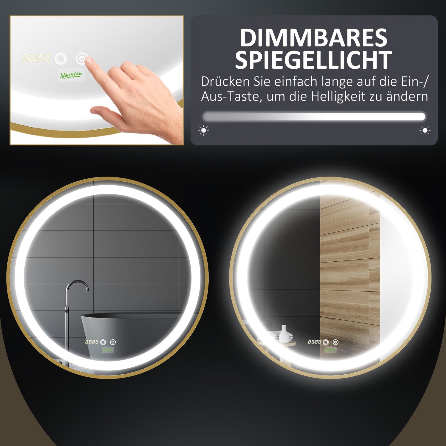 LED Badrumsspegel - Dimbar, Memory, Time Display, 60x60cm