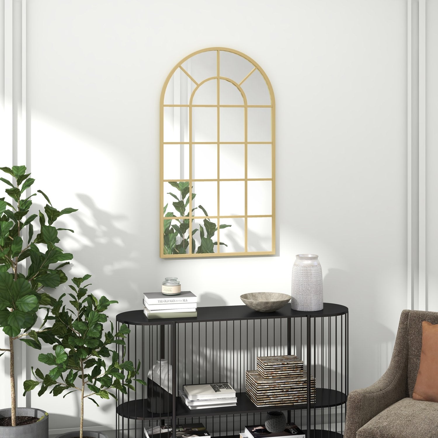 Dekorativ väggspegel i guld, 110 x 62 cm, metallram