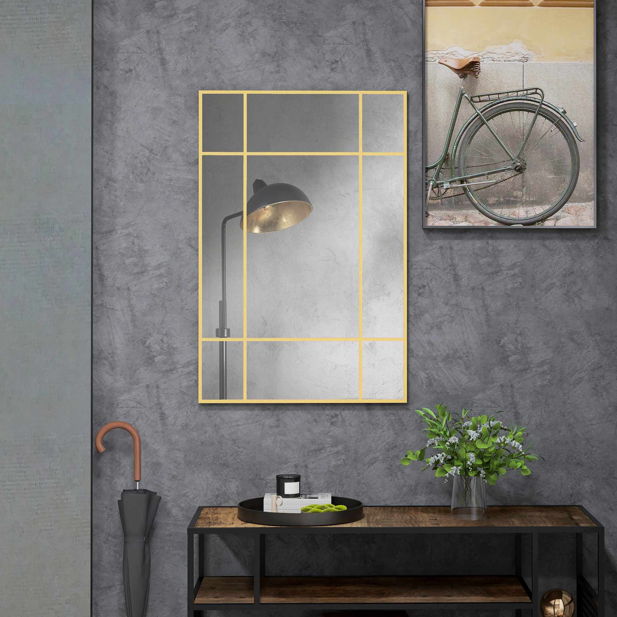 Väggspegel med guldfärgad metallram, 90x60 cm