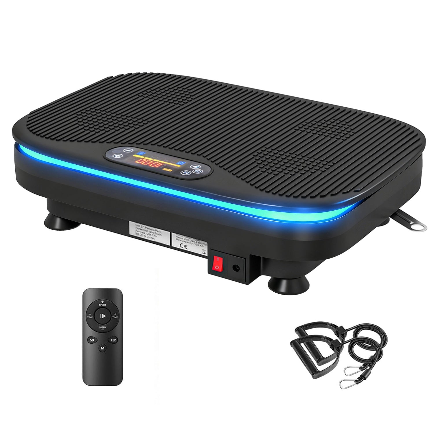 Vibrationsplatta för fitness, Bluetooth, 99 hastigheter, svart