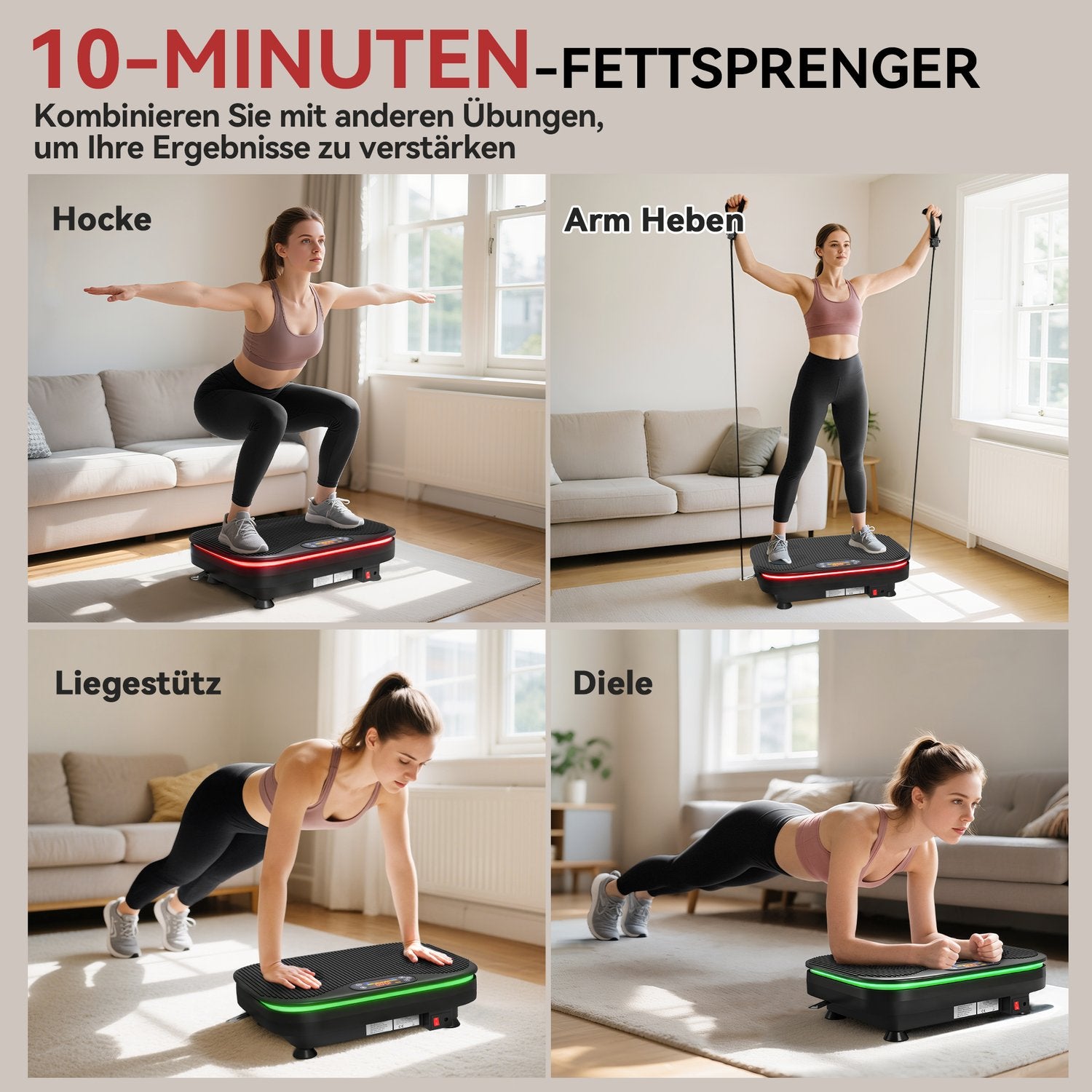 Vibrationsplatta för fitness, Bluetooth, 99 hastigheter, svart