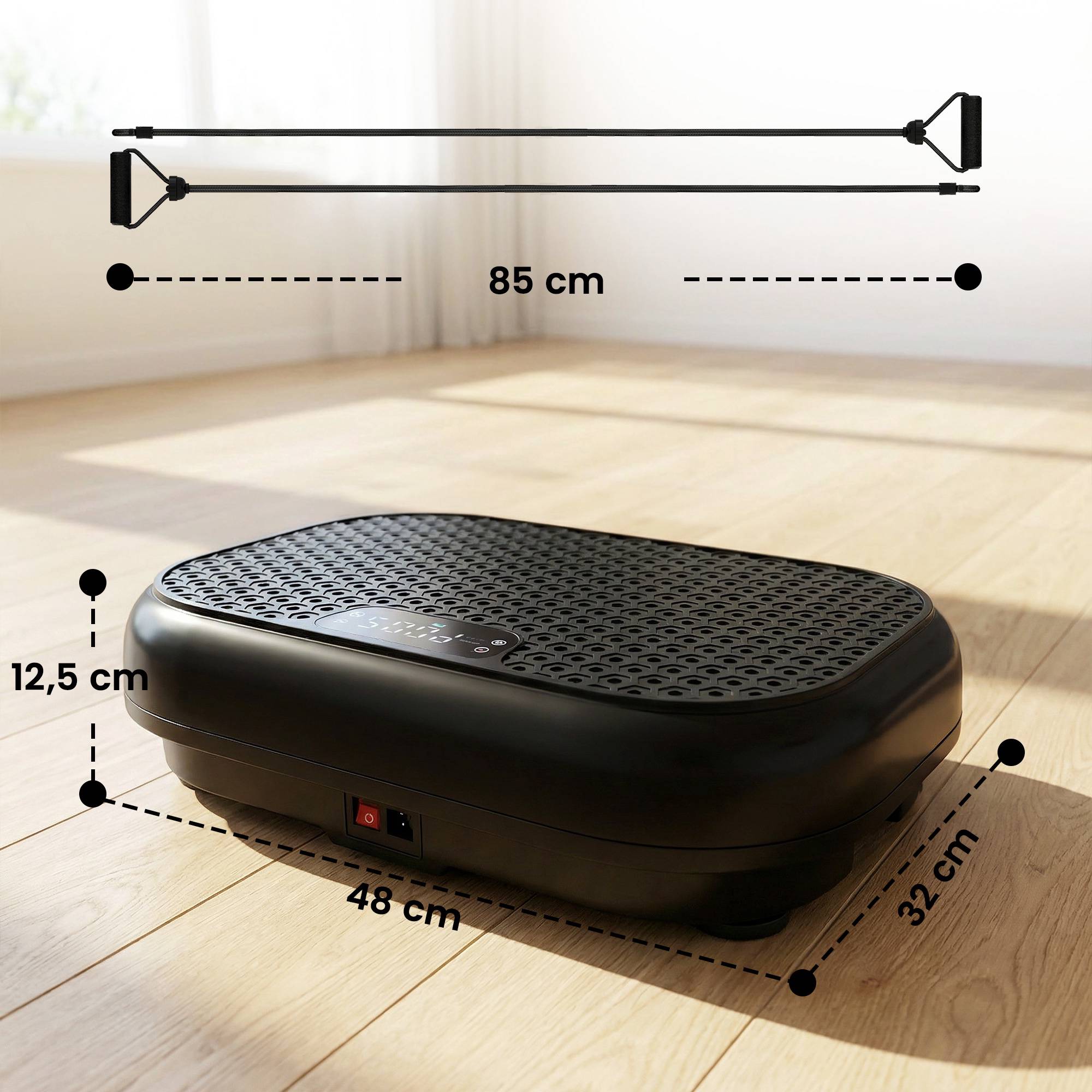 Vibrationsplatta med 120 nivåer, fjärrkontroll, LED-display, svart