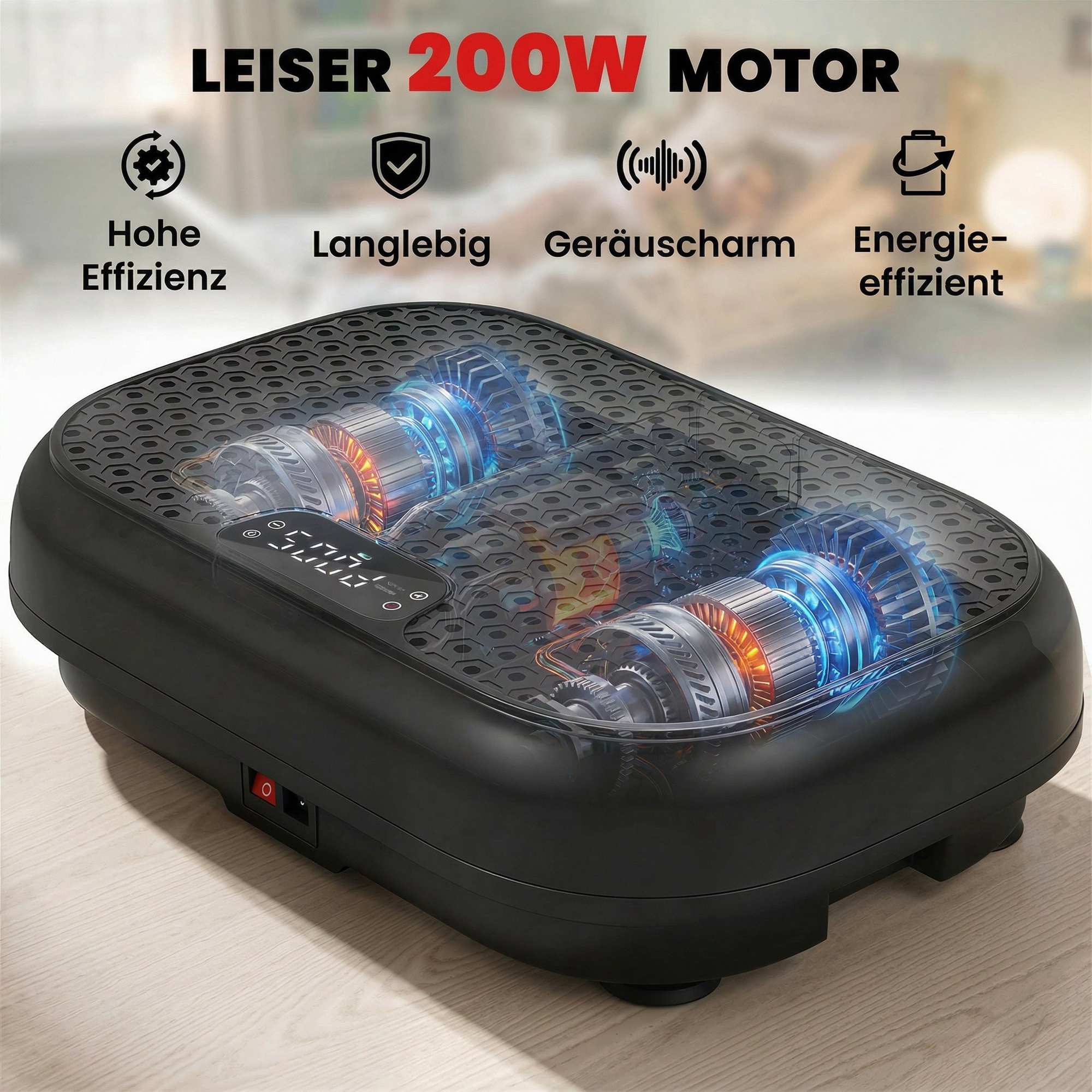Vibrationsplatta med 120 nivåer, fjärrkontroll, LED-display, svart