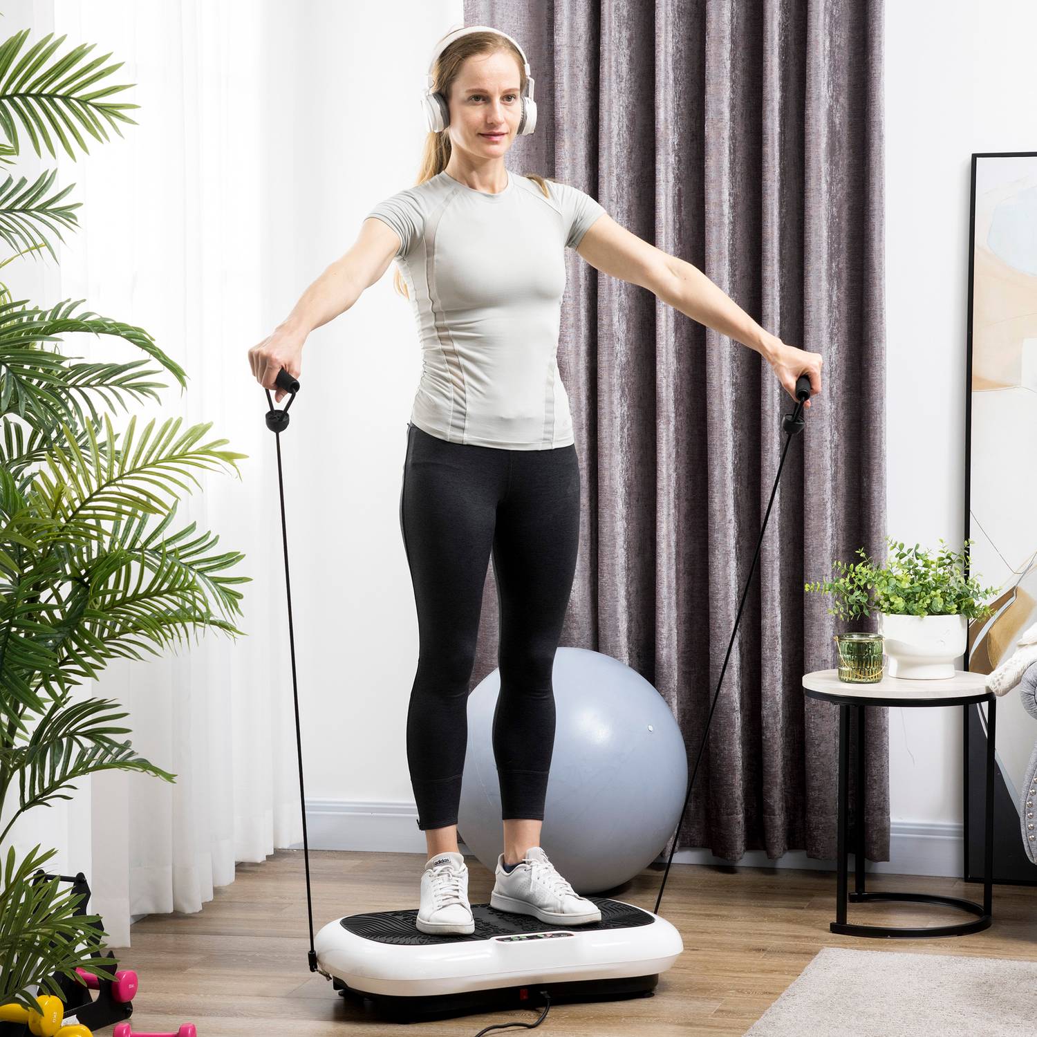 Vibrationsplatta med band – 200W, 99 nivåer, upp till 120 kg