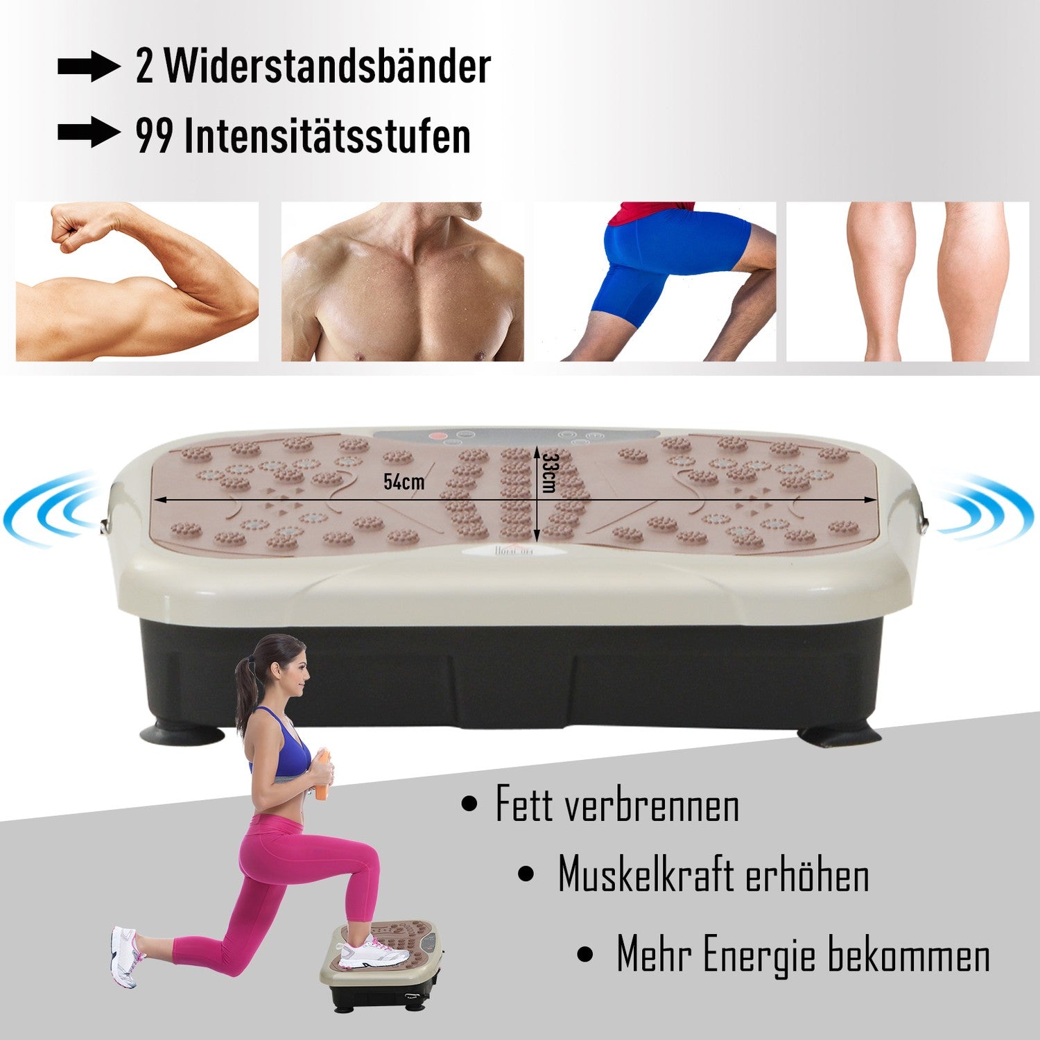 Vibrationsplatta Fitness Trainer med LED-skärm och band