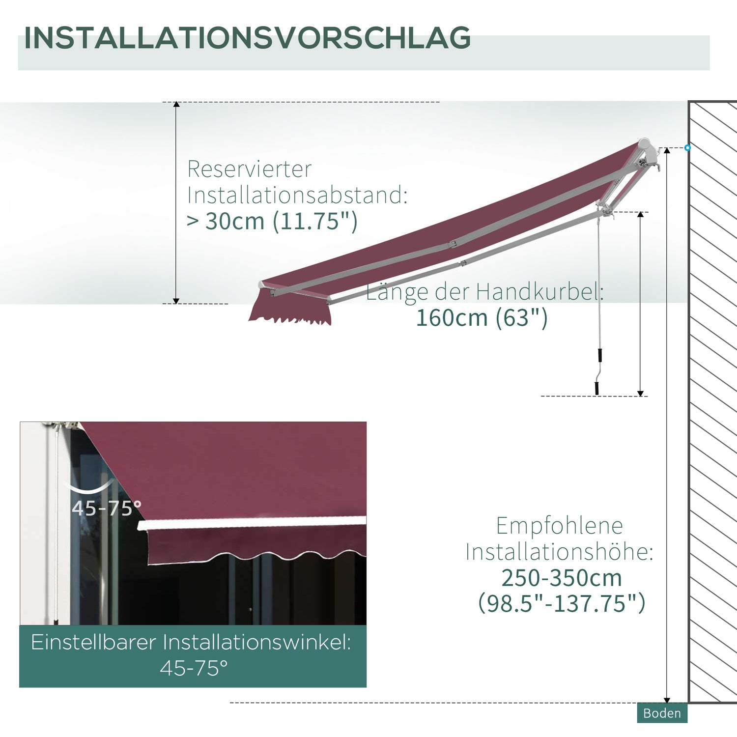 Vikarmsmarkis, vinröd, 3x2,5M, solskydd