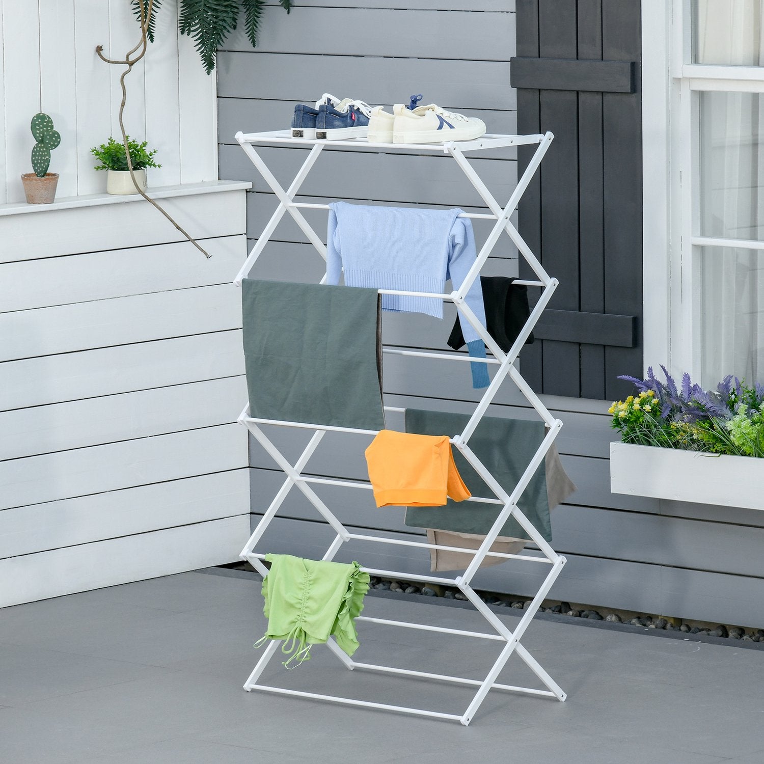 Vikbar Tower Clothes Airer, 8 nivåer, vit 74x35x144 cm