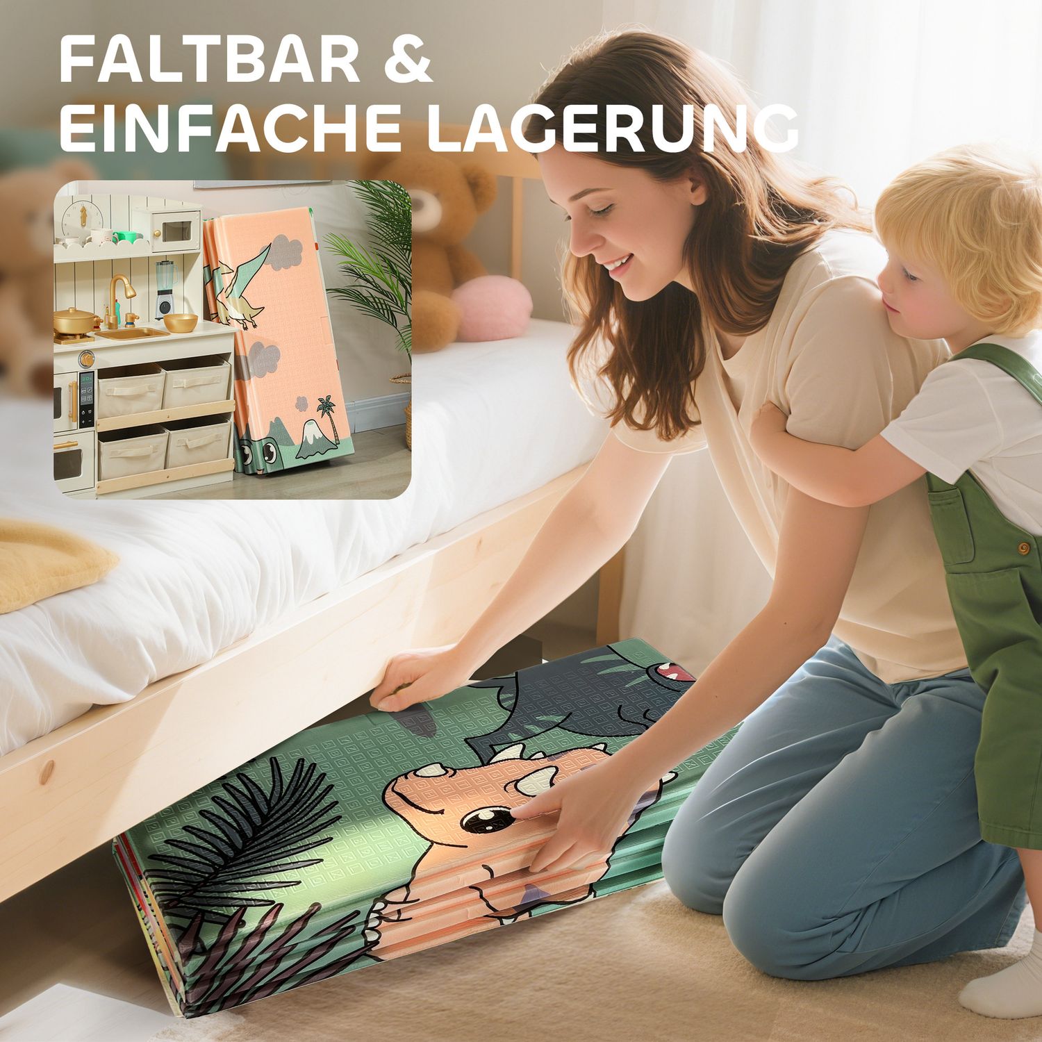 Vikbar babylekmatta, Dubbelsidig, 196x176 cm, Flerfärgad