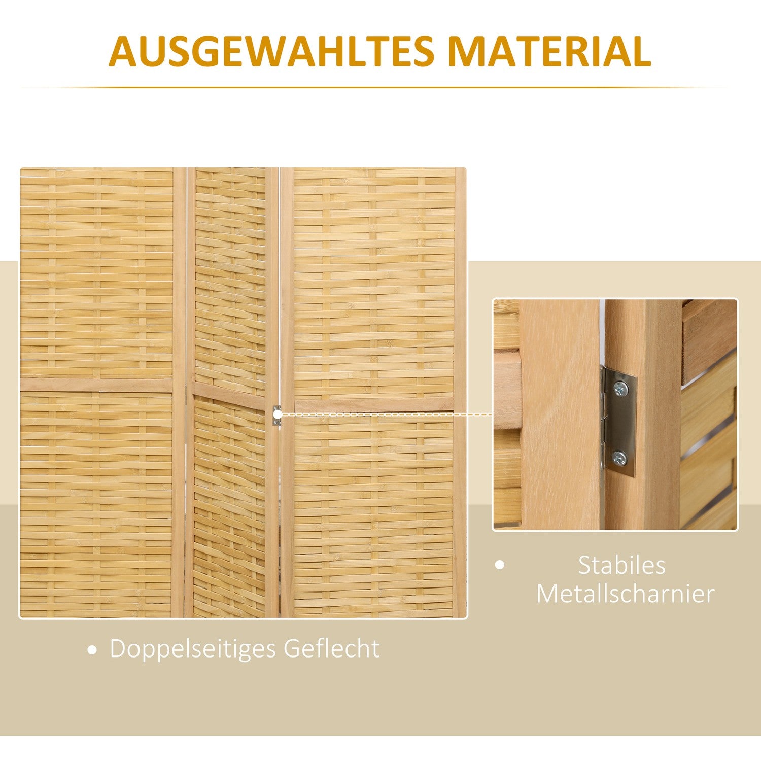 Vikbar rumsavdelare i bambu – 3-delad sekretessskärm 120x170cm