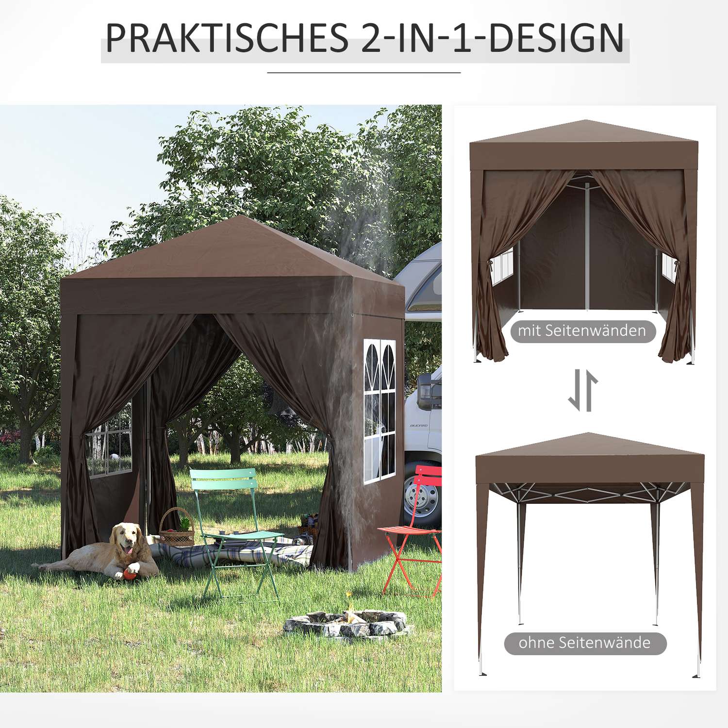 Vikbart 2x2M Gazebo, UV-skyddat med 4 väggar & väska
