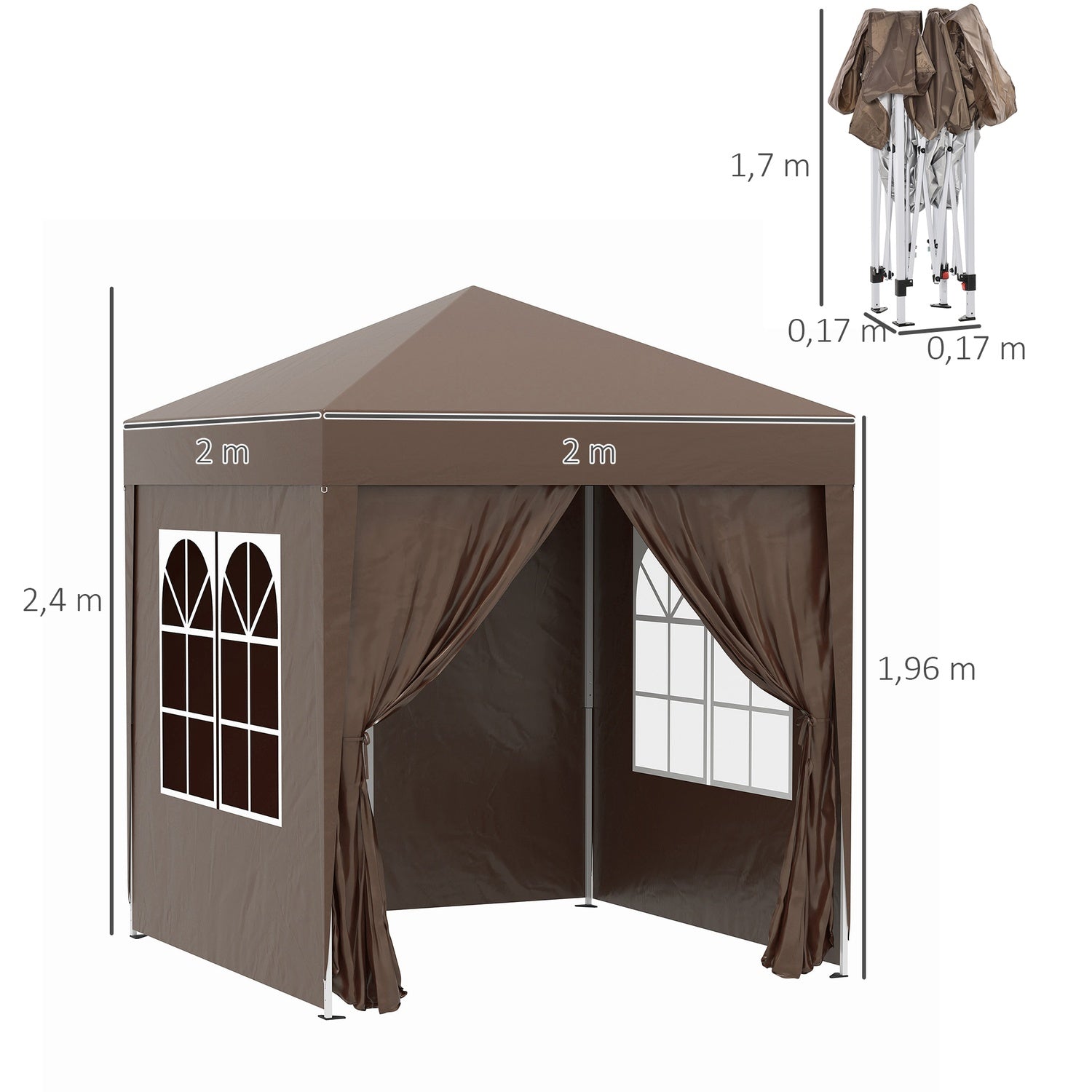 Vikbart 2x2M Gazebo, UV-skyddat med 4 väggar & väska