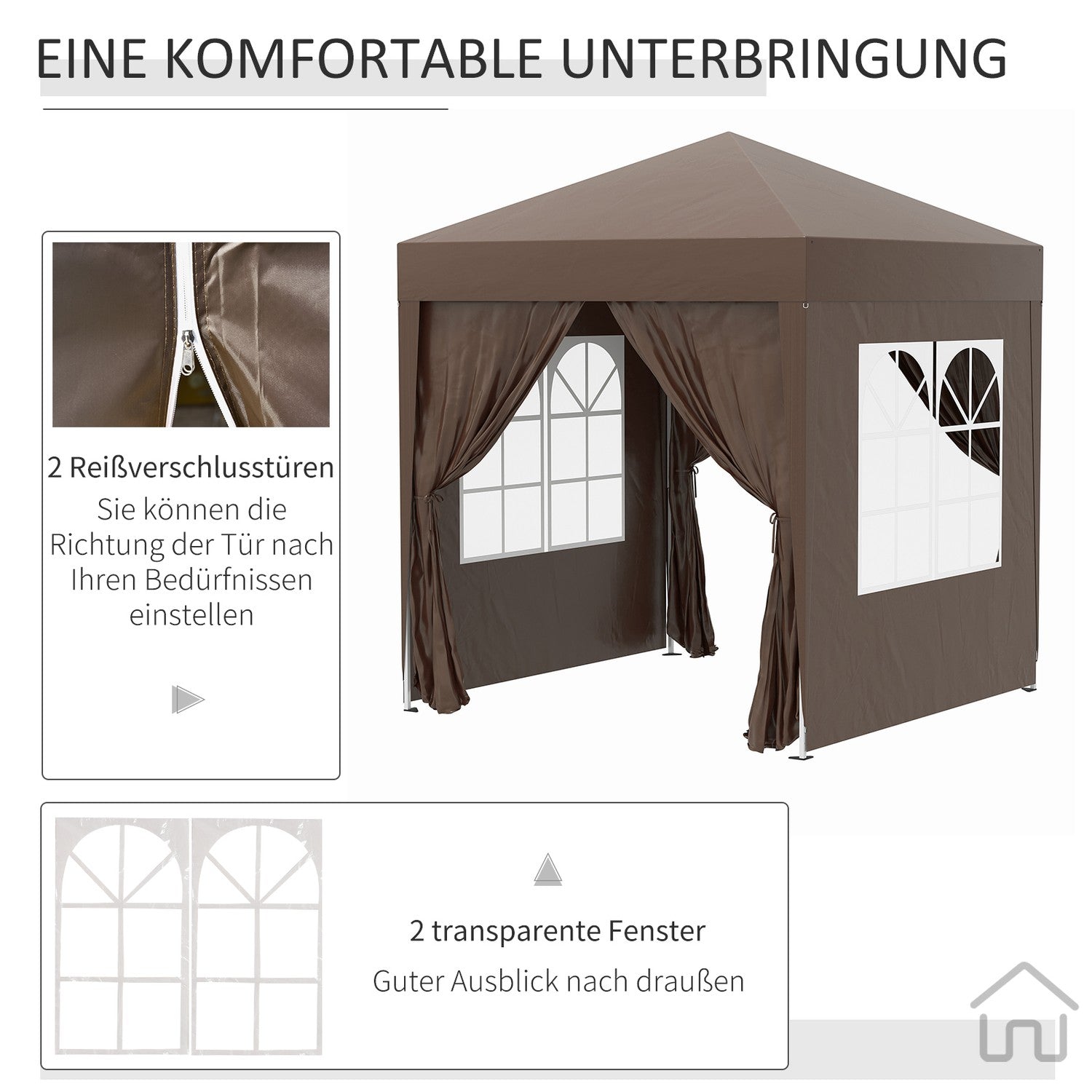 Vikbart 2x2M Gazebo, UV-skyddat med 4 väggar & väska