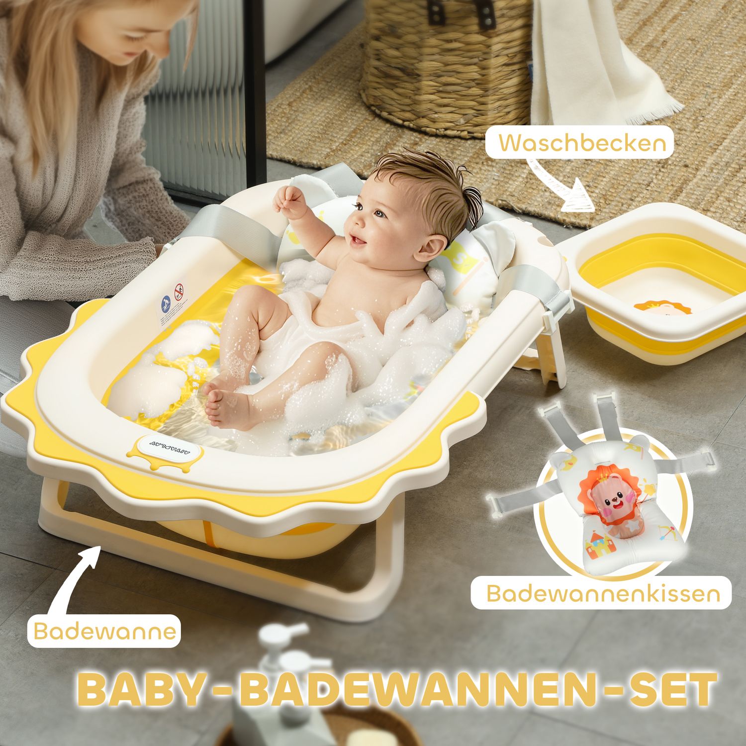 Vikbart babybadkarset med halkfria kuddar, 0-3 år