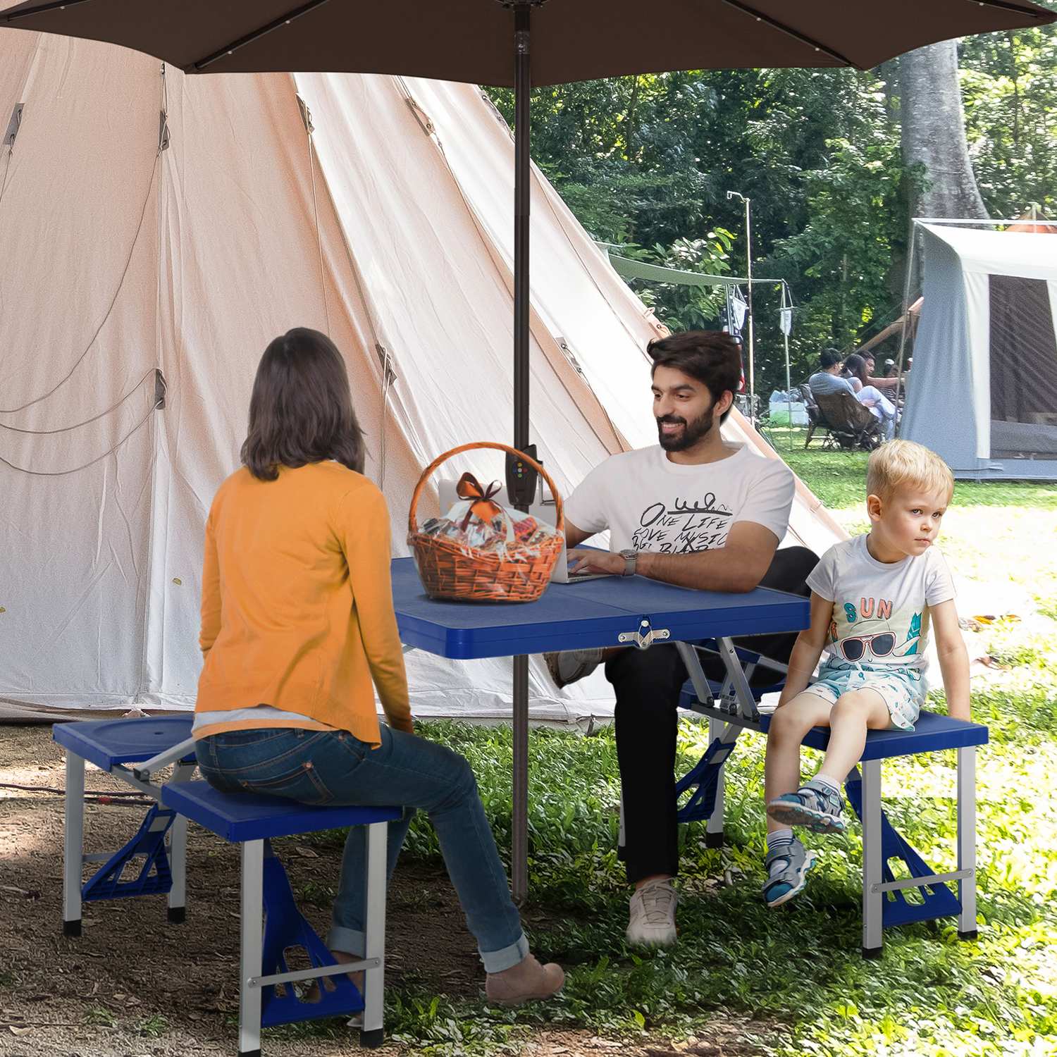 Vikbart campingbordsset i aluminium med 4 säten, blå