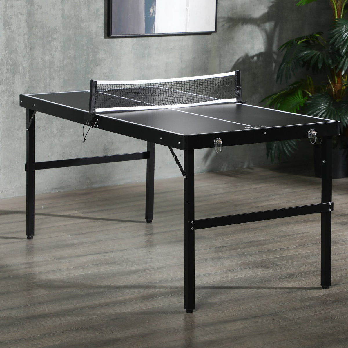 Foldbart mini-bordtennissett med nett – svart aluminium