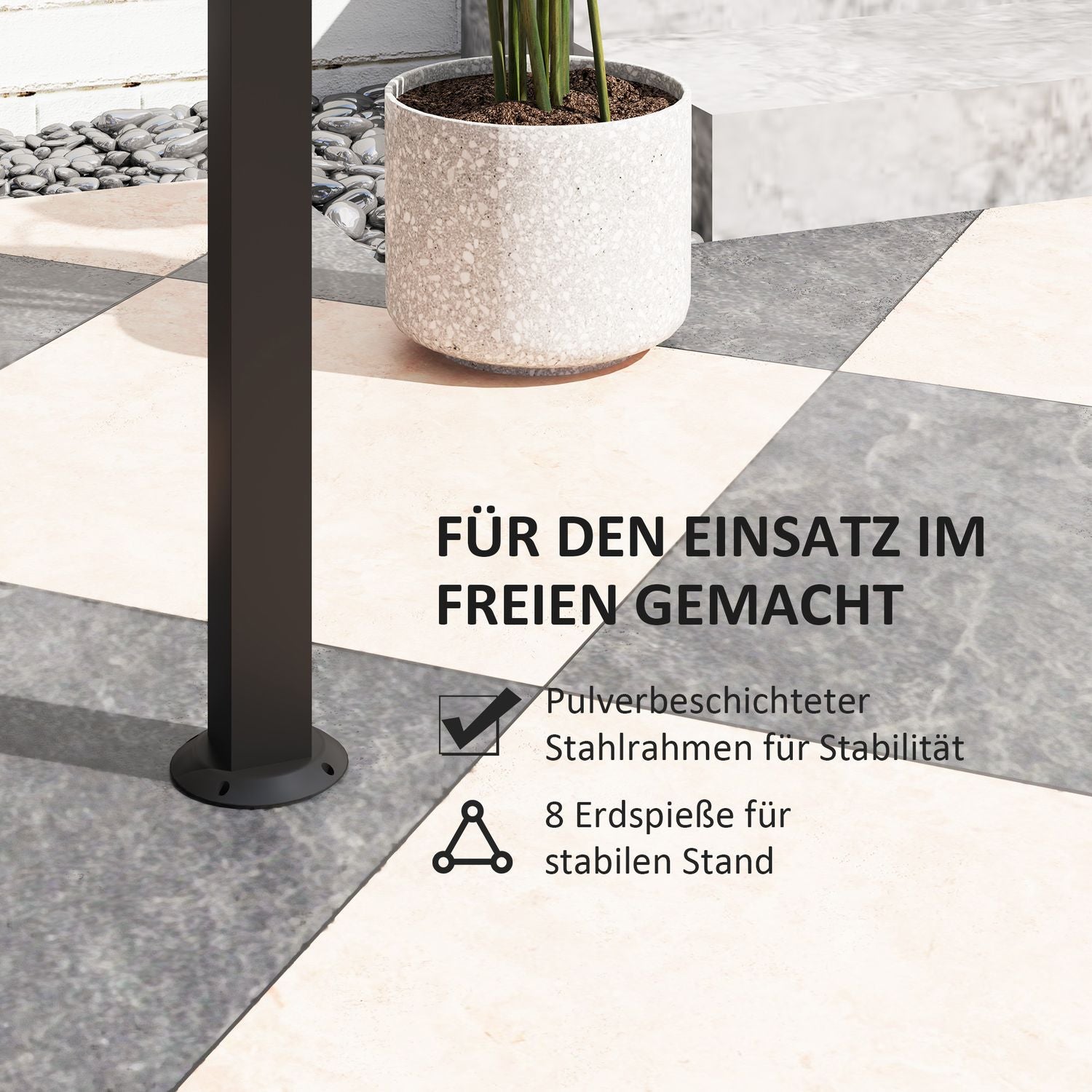 Vindtät grillpaviljong i stål, dubbelt tak, UV-skydd