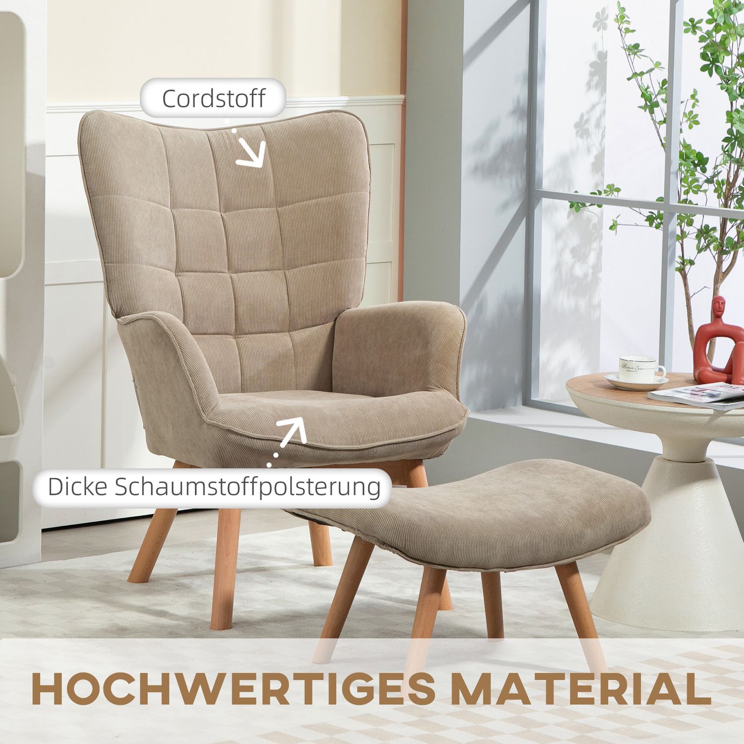 Brun manchester Wing Chair & Pall Set – Avkopplande loungesits