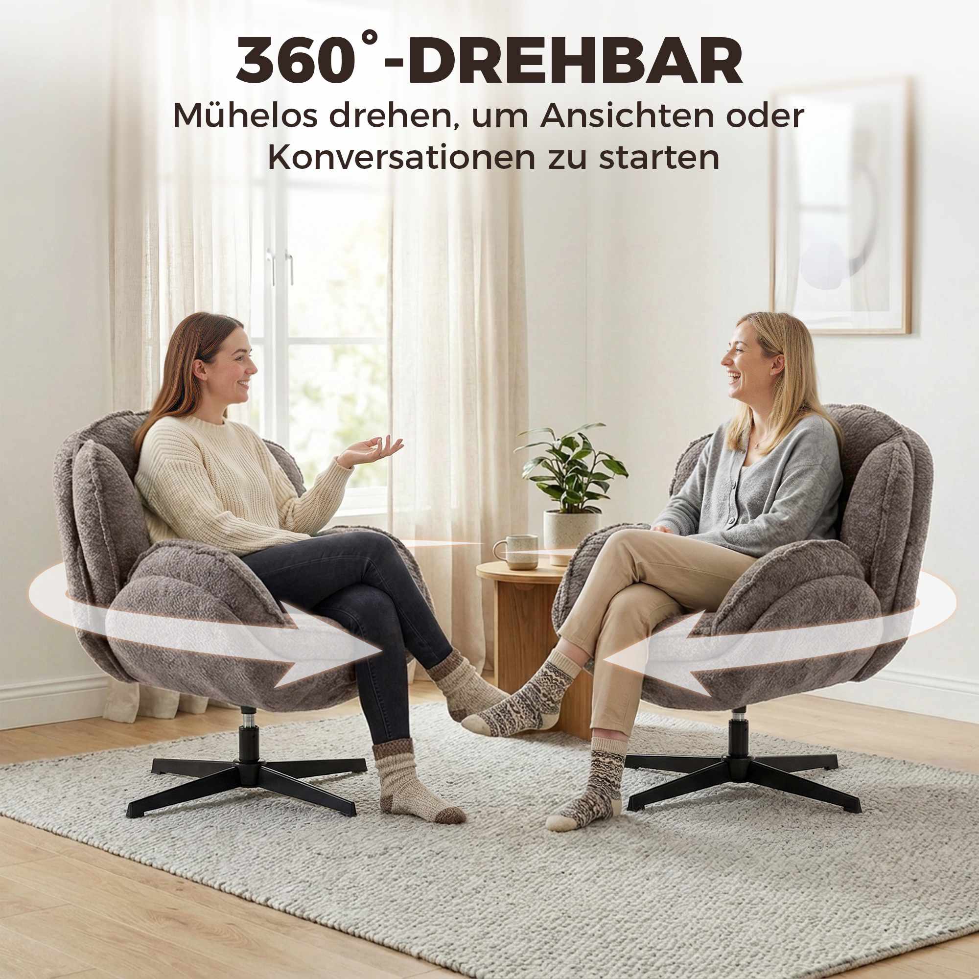 Vingryggssammetsfåtölj med 360 graders vridning, grå