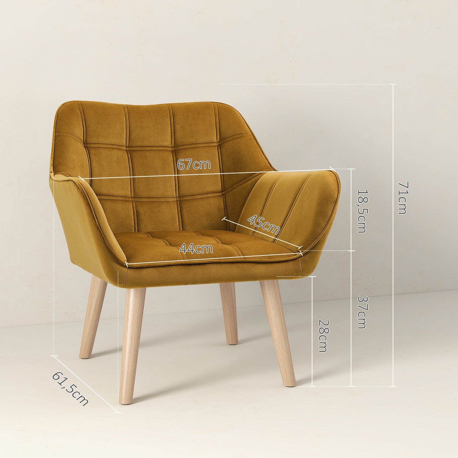 Yellow Velvet Scandinavian Wing Chair – 67x61,5x71 cm