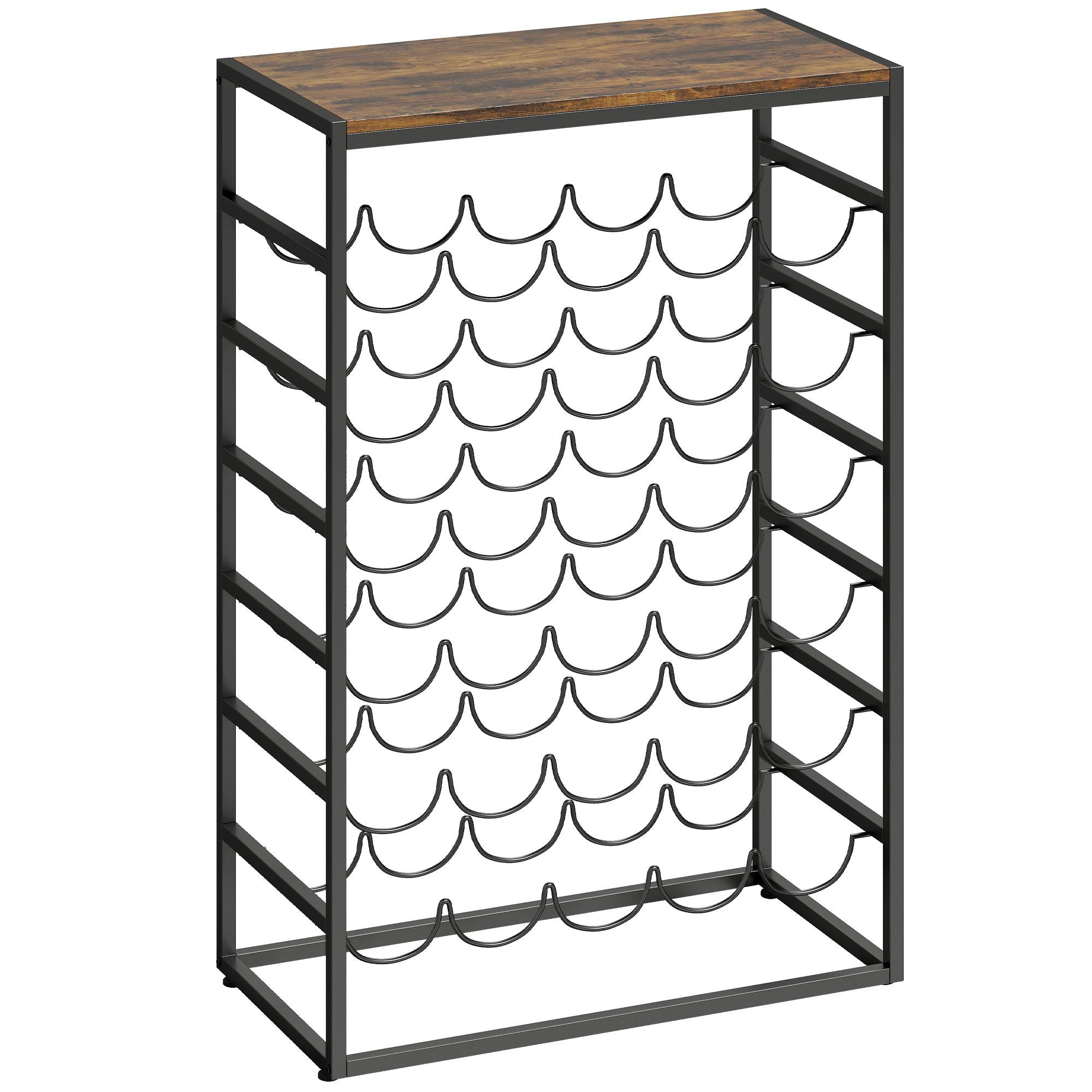 Vinställ för 30 flaskor, metall, rustik brun, 59x30x88,5 cm